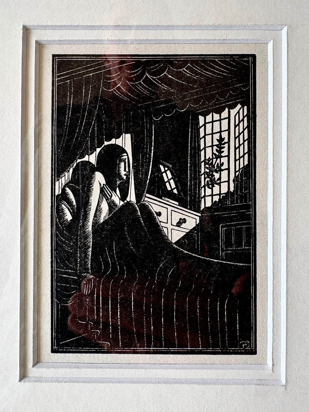 1925 Antique print, “Autumn Midnight”, Eric Gill, framed artwork