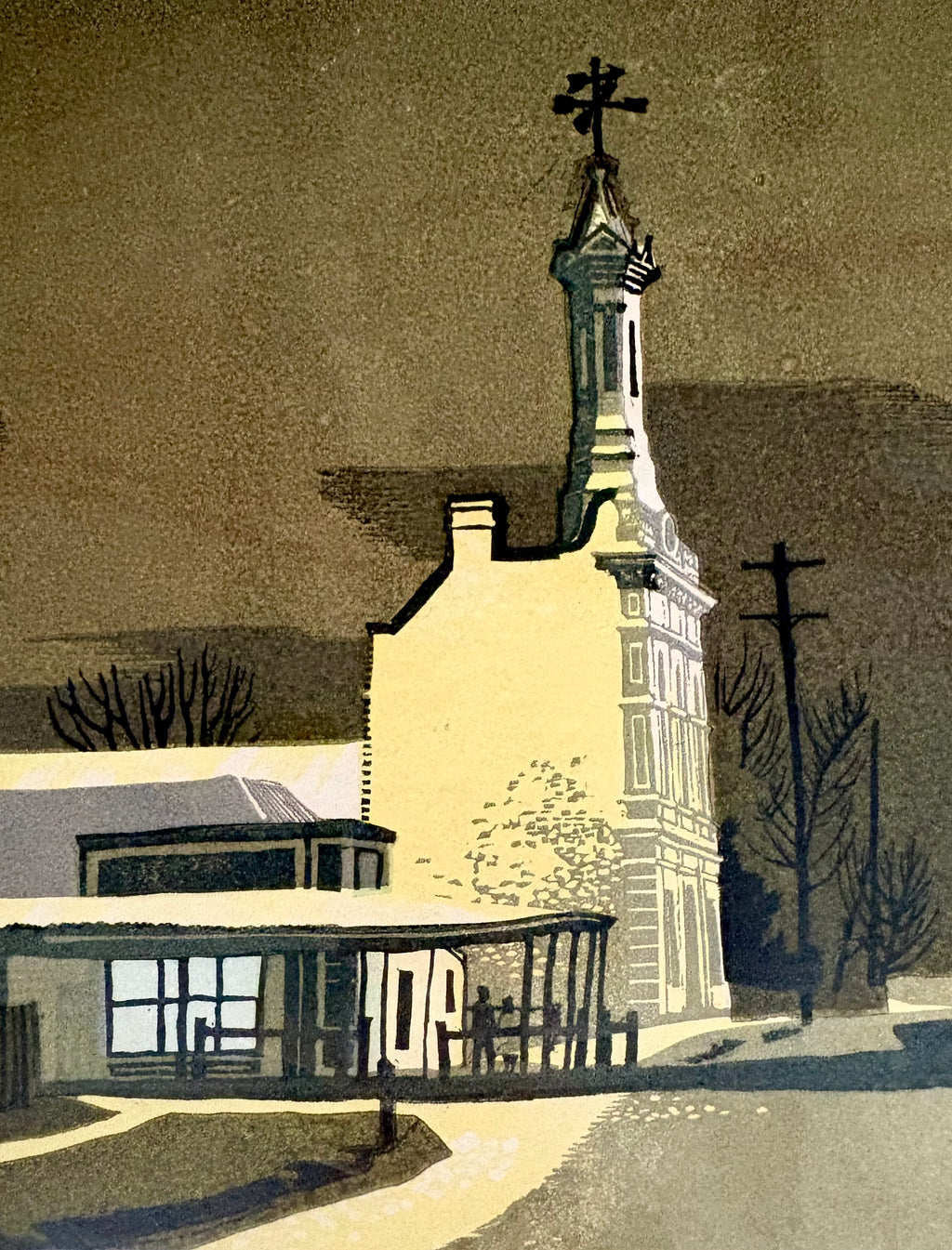 Mid Century original colour lino print, limited edition, Talbot Vic, Kenneth Jack, framed art
