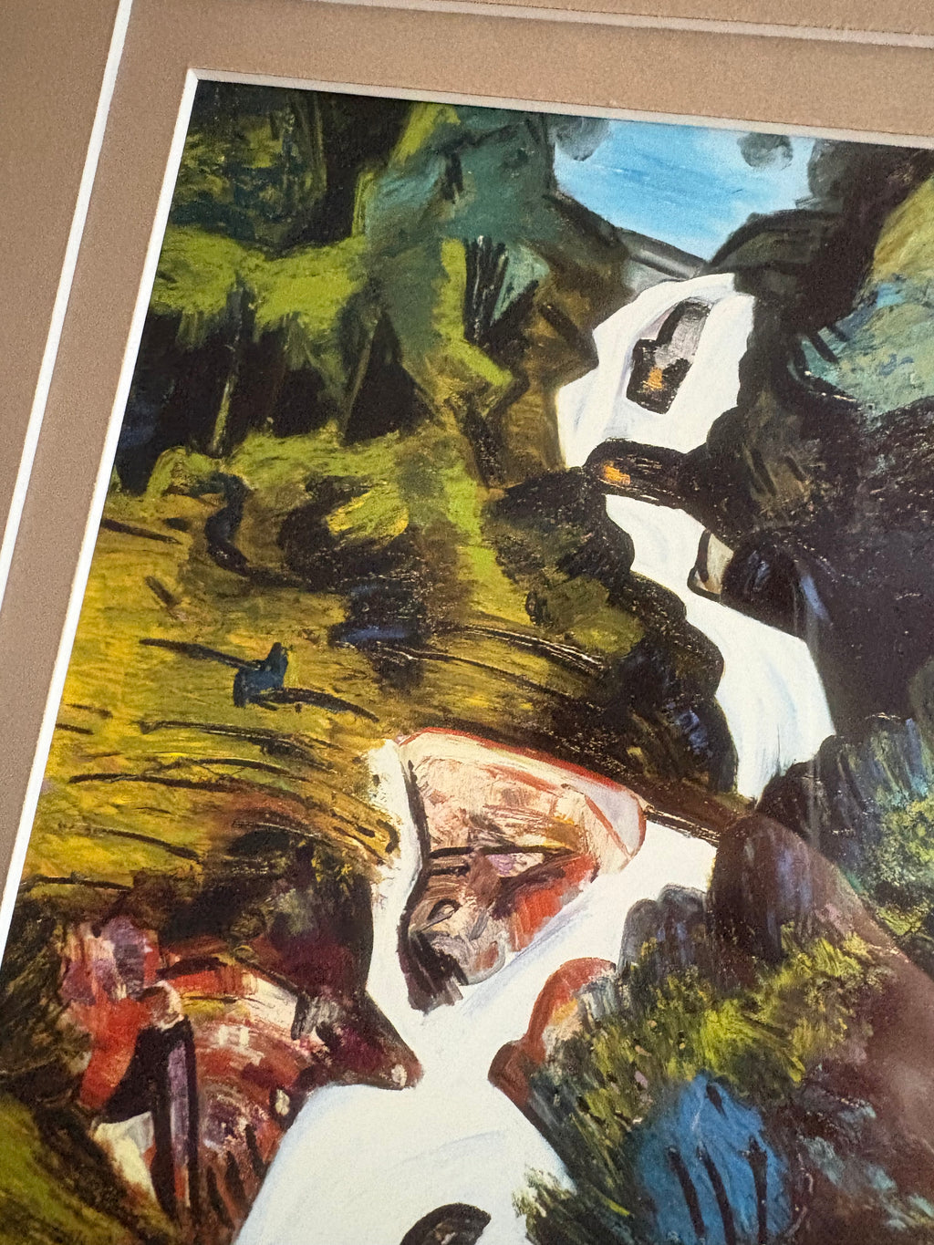 Framed Australian landscape print, Jeffrey Makin, waterfall painting, wall art