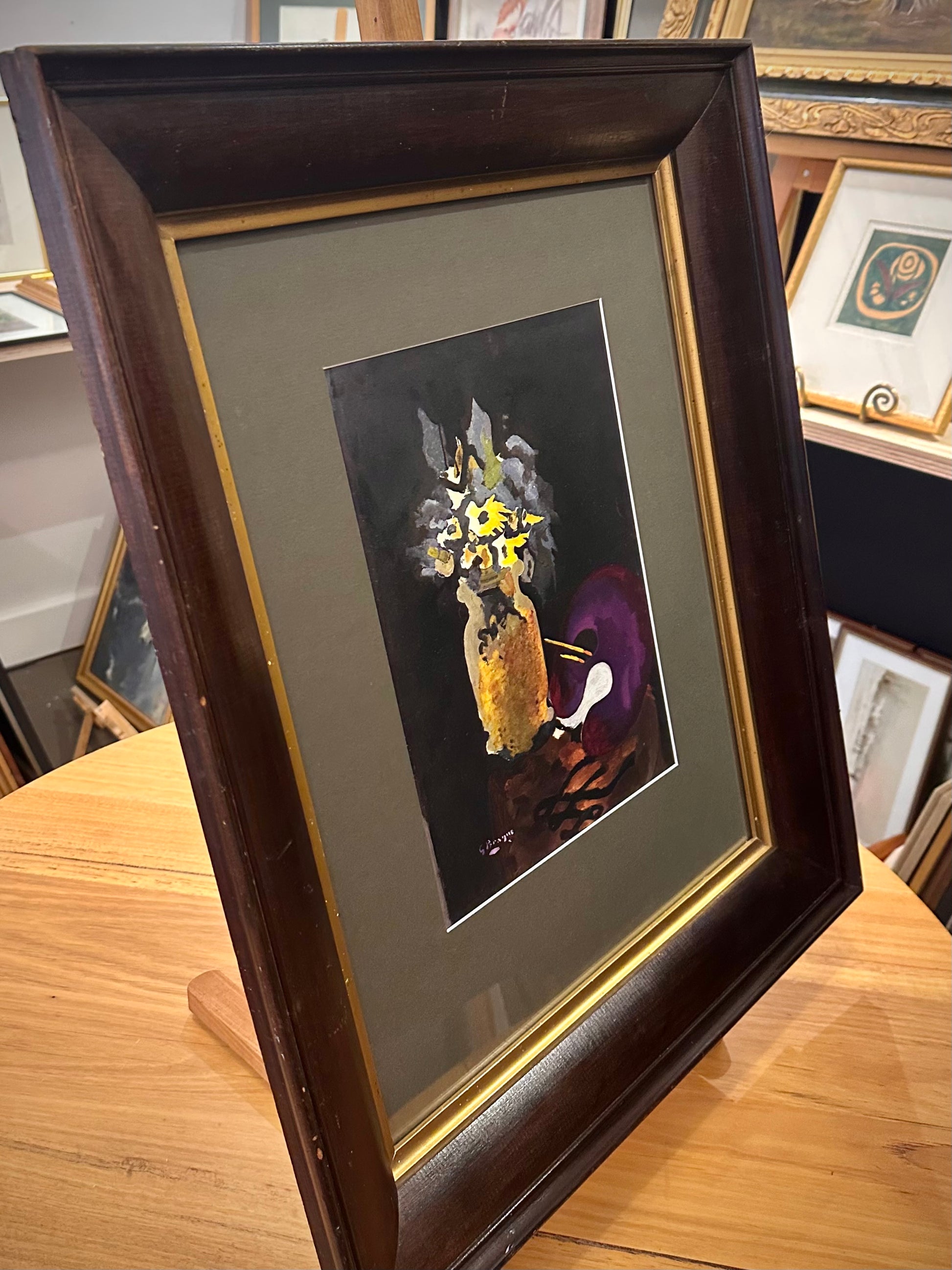 1955 Georges Braque, original lithograph, flowers, French, framed mid century art