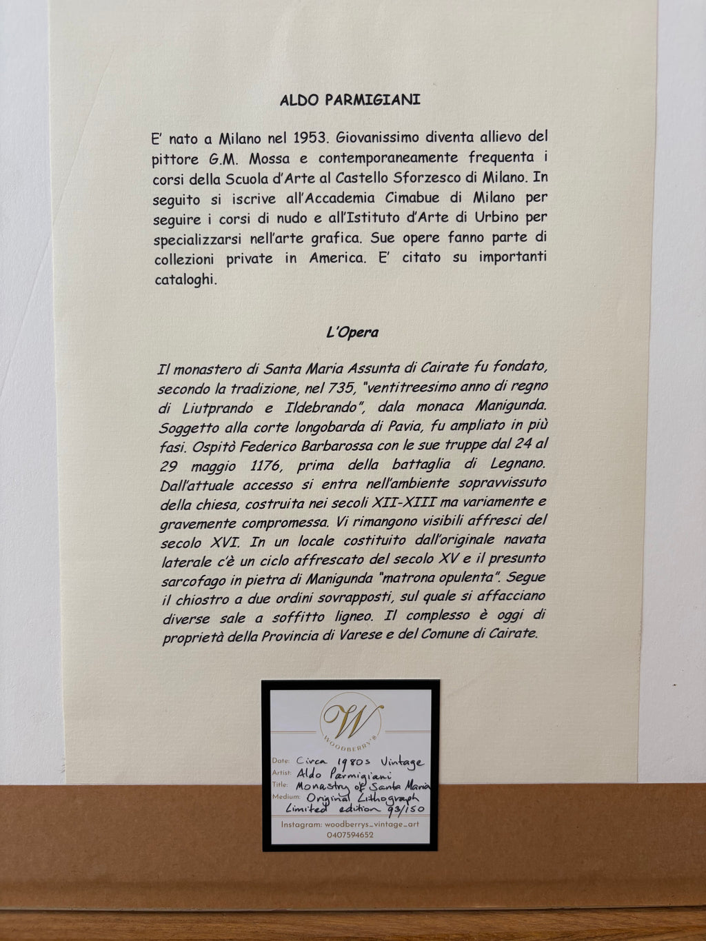 Original lithographic print, limited edition 93/150, Aldo Parmigiani, signed, framed art