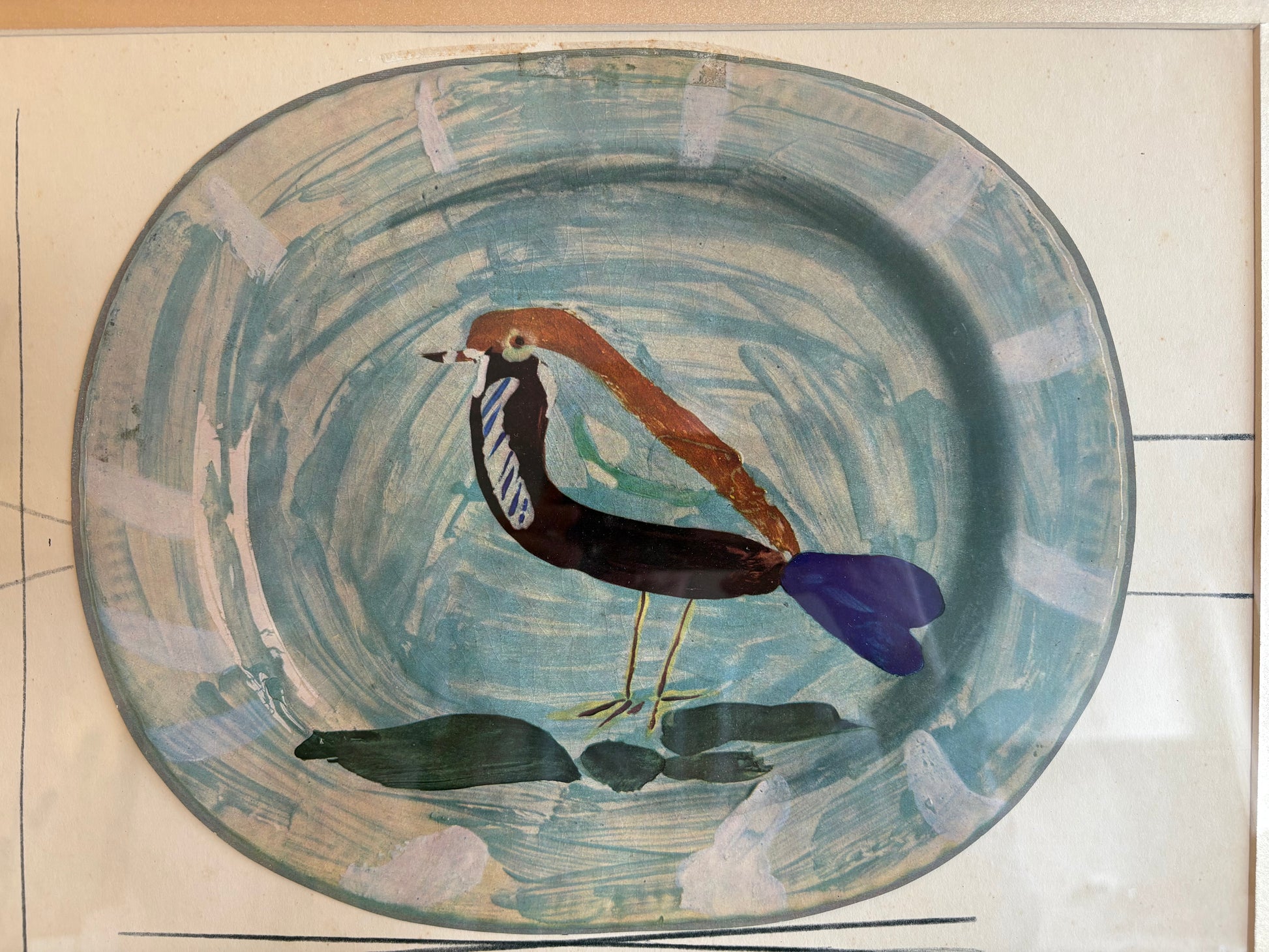 1948 Picasso collotype print, mid century, ceramic ceramic plate, bird
