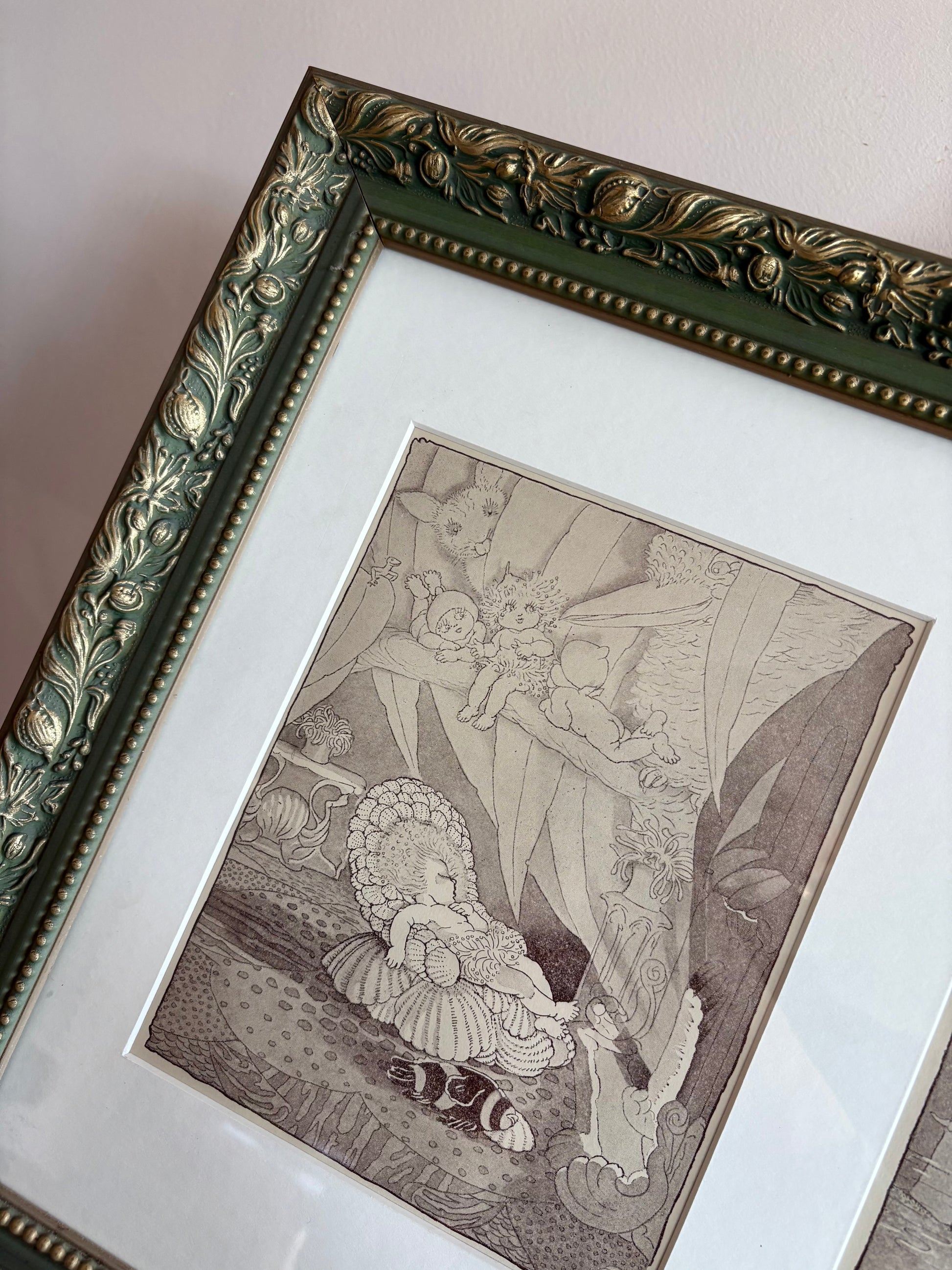 1948 Vintage prints, trio, May Gibbs, Snugglepot & Cuddlepie, framed art, gum nut babies