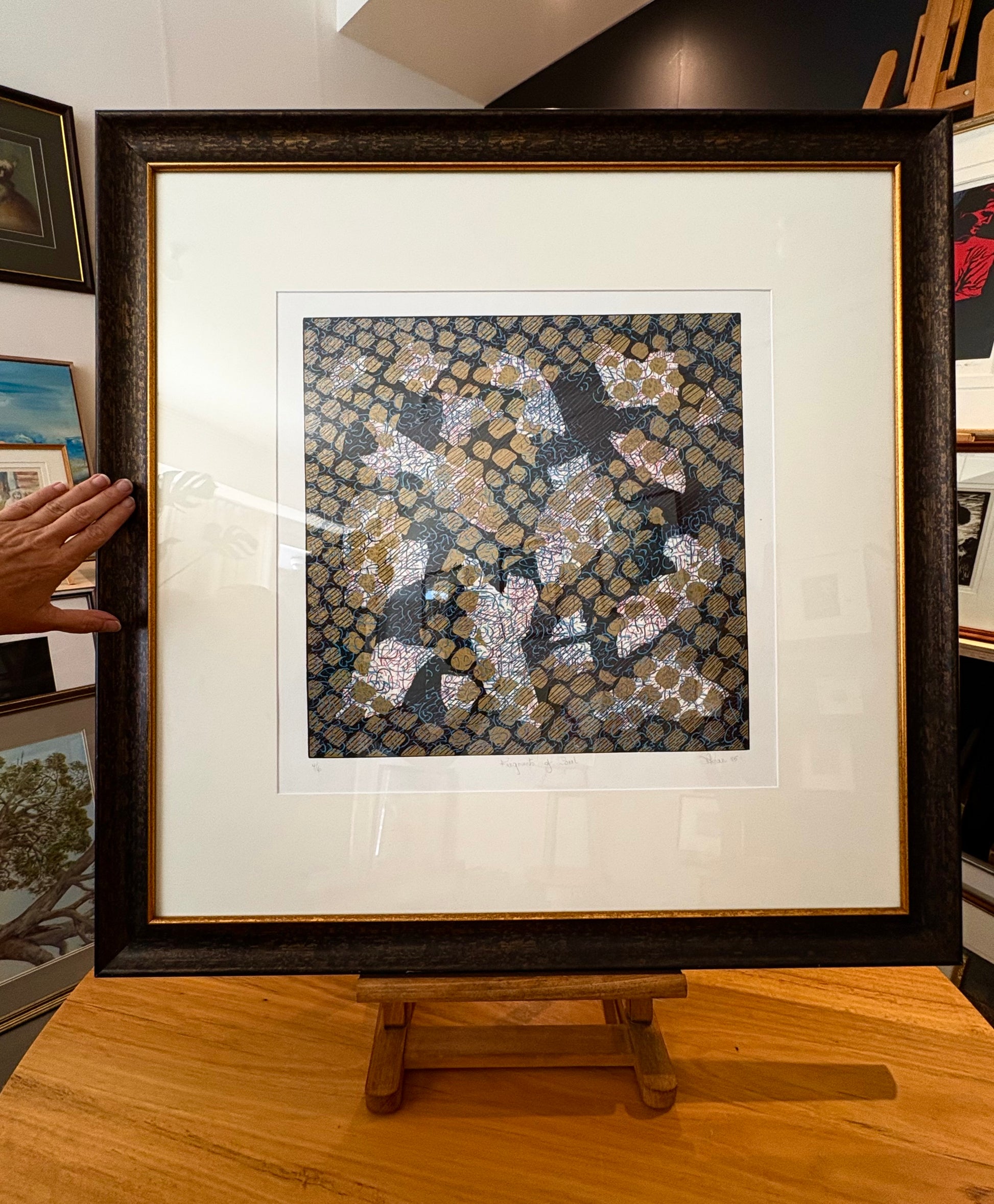 Large Original Roslyn Kean screen print 4/6, abstract art, Australian, gilt, coral, vintage, framed