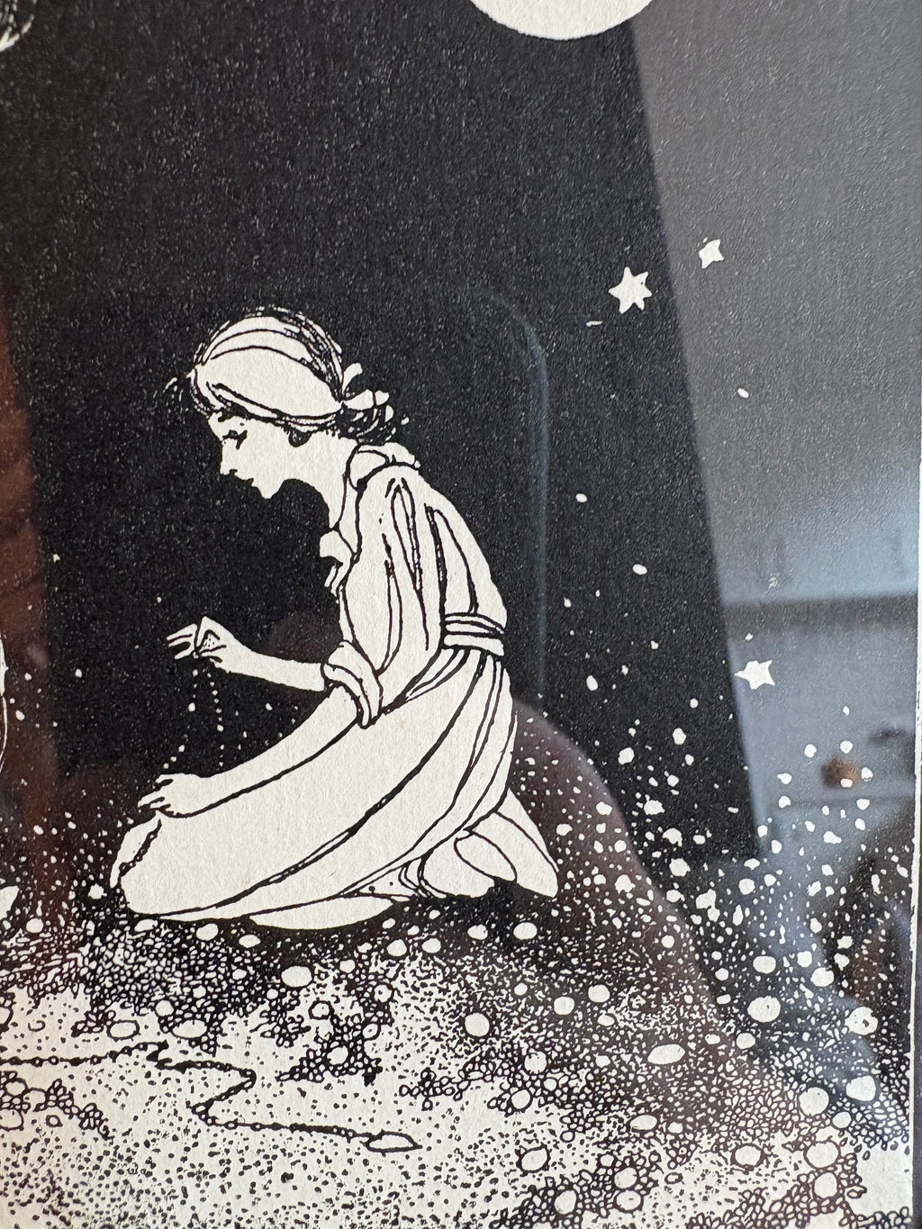 1921 Antique print, Ether Jackson-Morris, "The White Butterfly", framed art, Art Deco