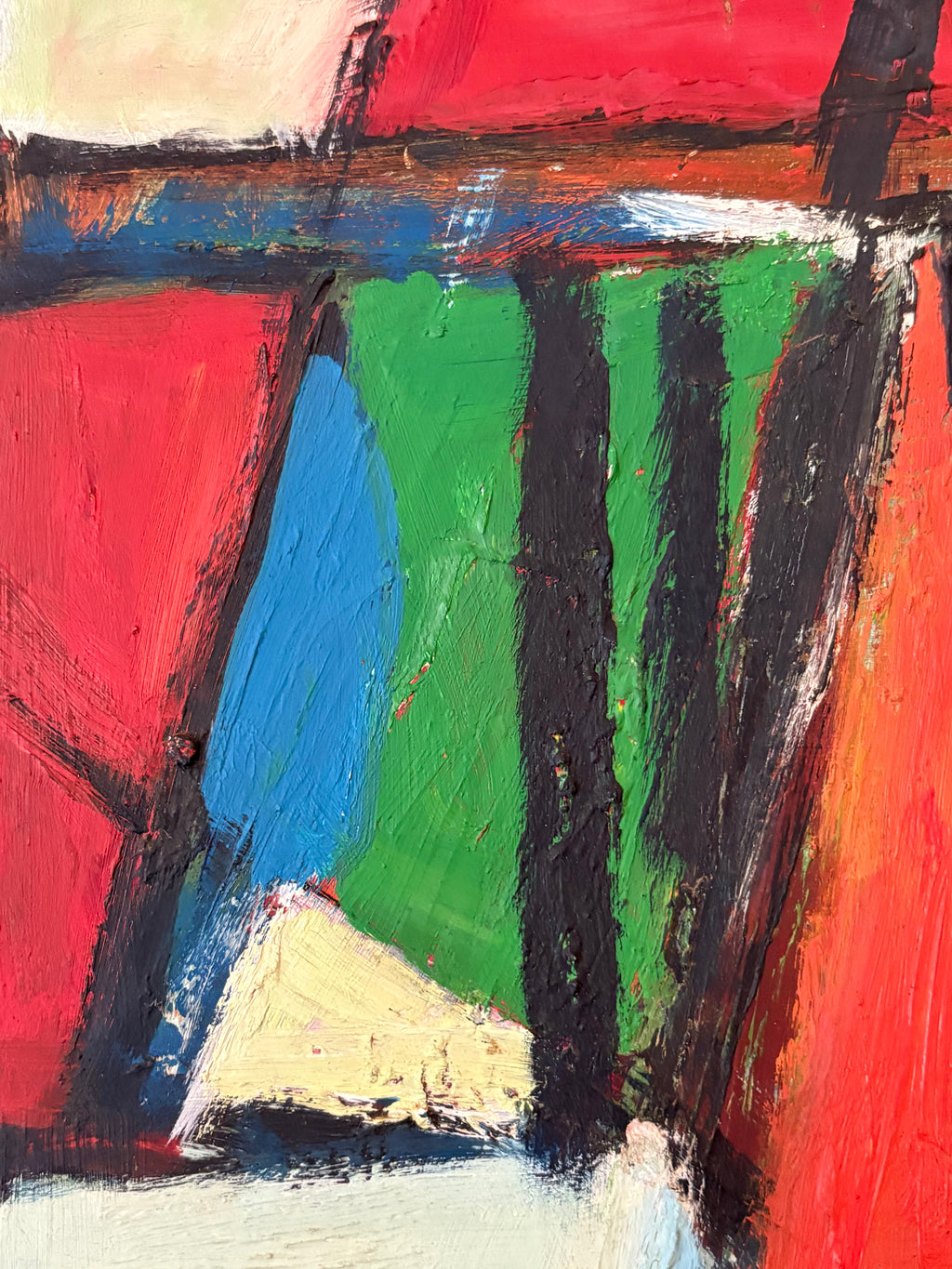 Large Mid Century original abstract Cubist painting on board, framed vintage art