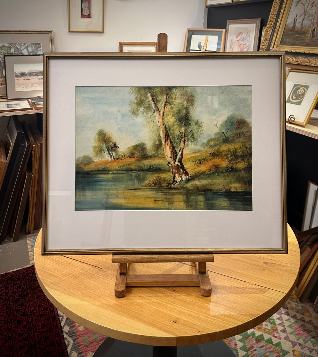 Original watercolour painting, Philip Luton, Australian landscape, framed vintage art