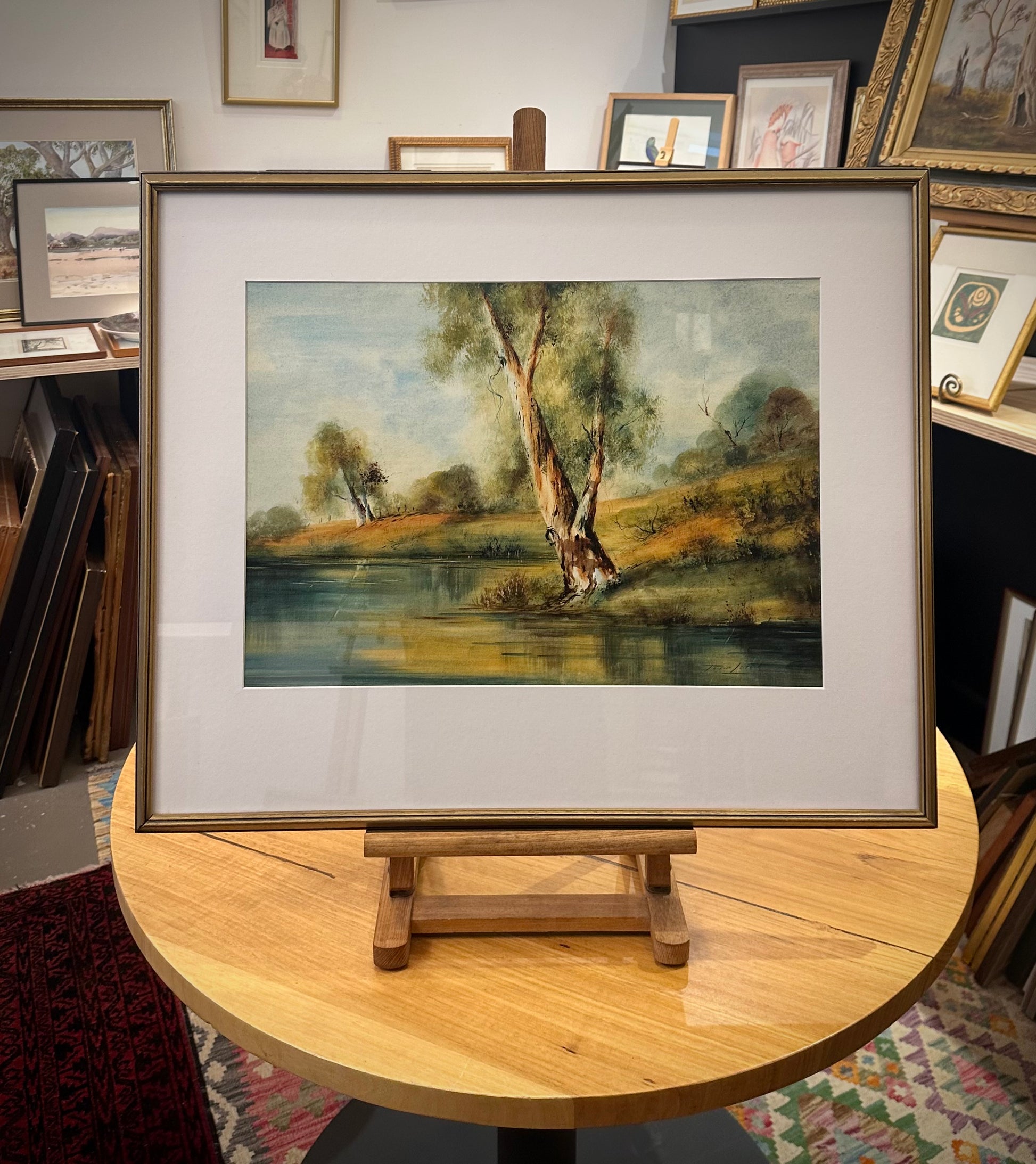Original watercolour painting, Philip Luton, Australian landscape, framed vintage art