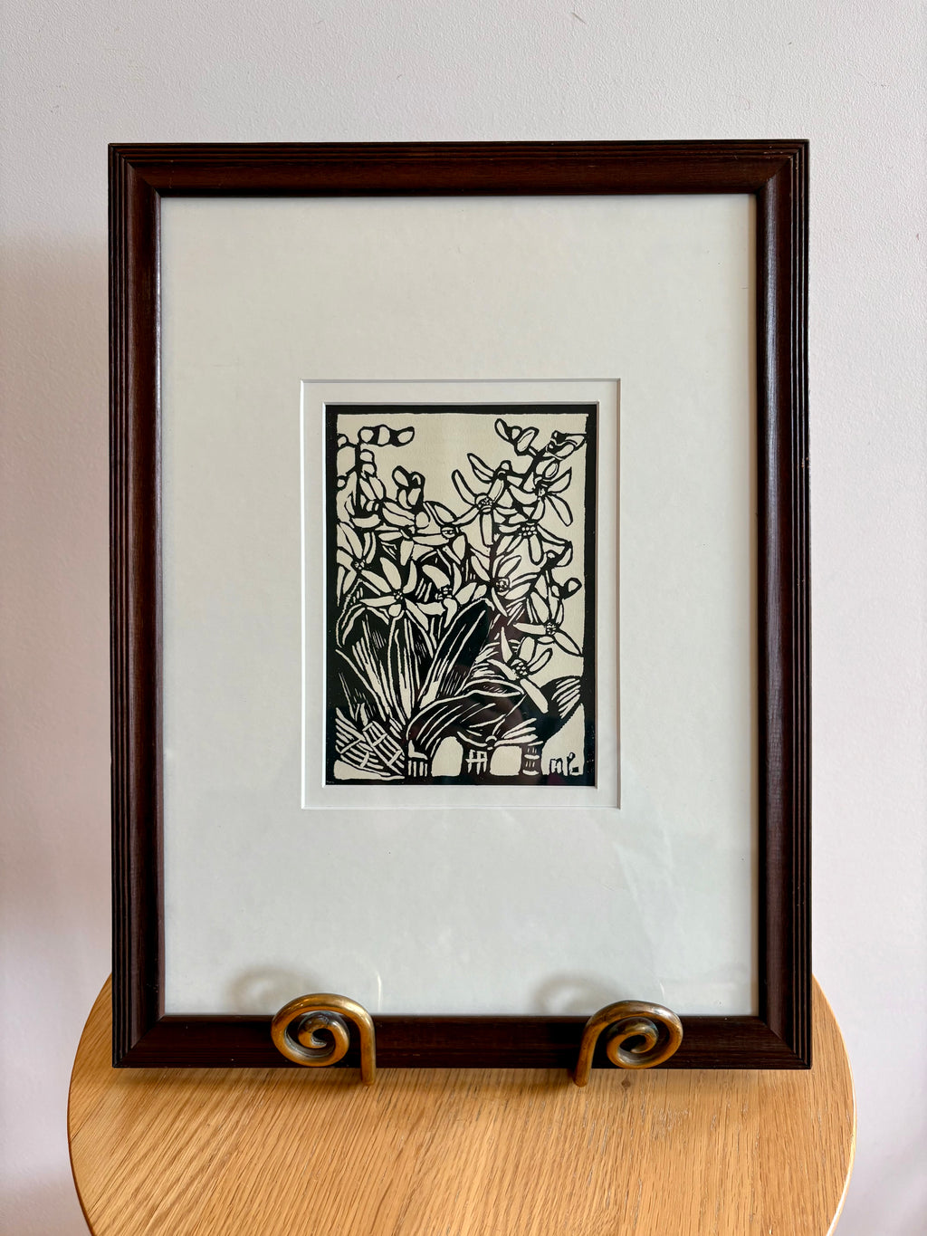 Original 1930s Margaret Preston woodblock print, "Rock Lily" rare antique framed art