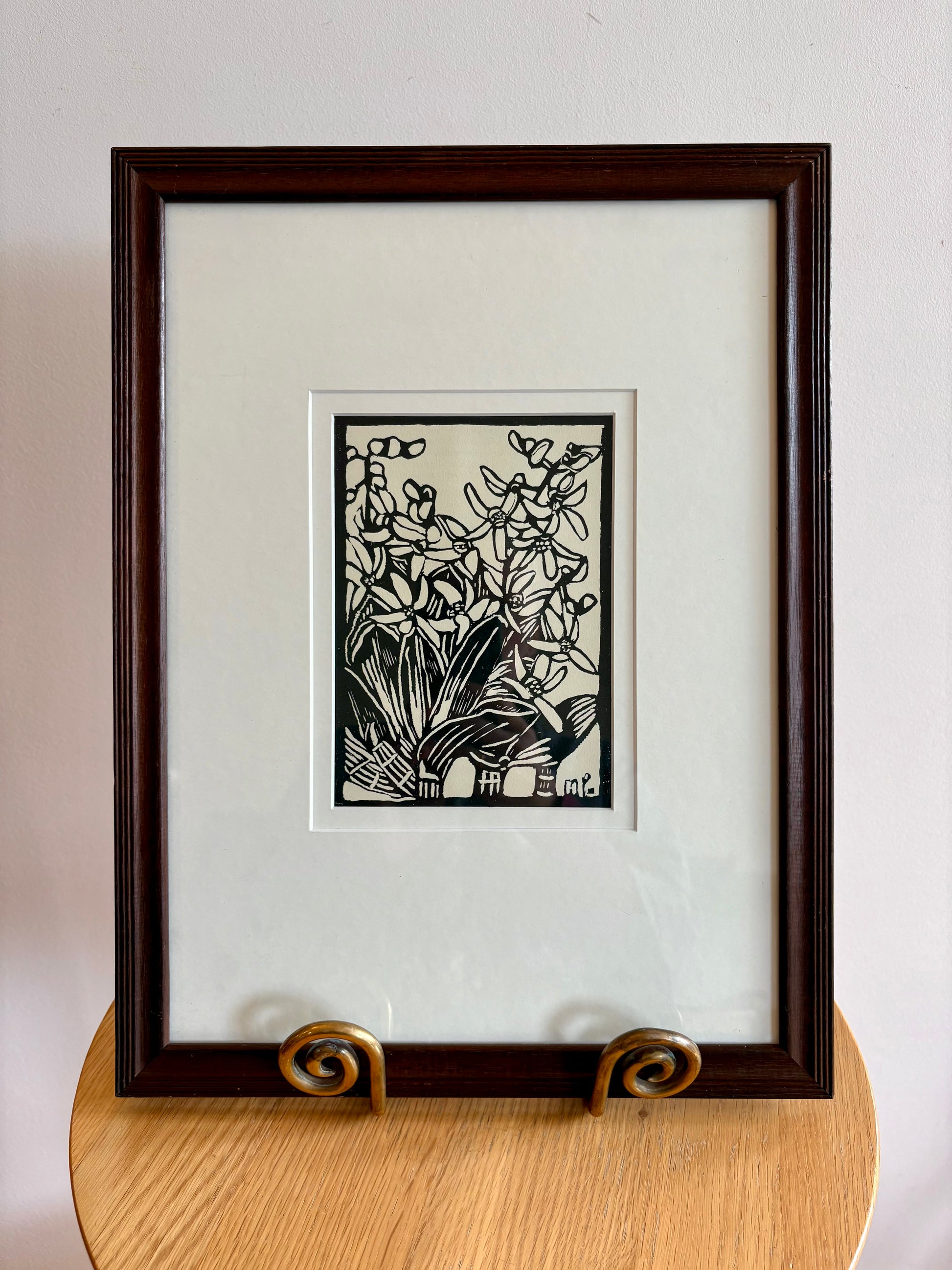 Original 1930s Margaret Preston woodblock print, "Rock Lily" rare antique framed art