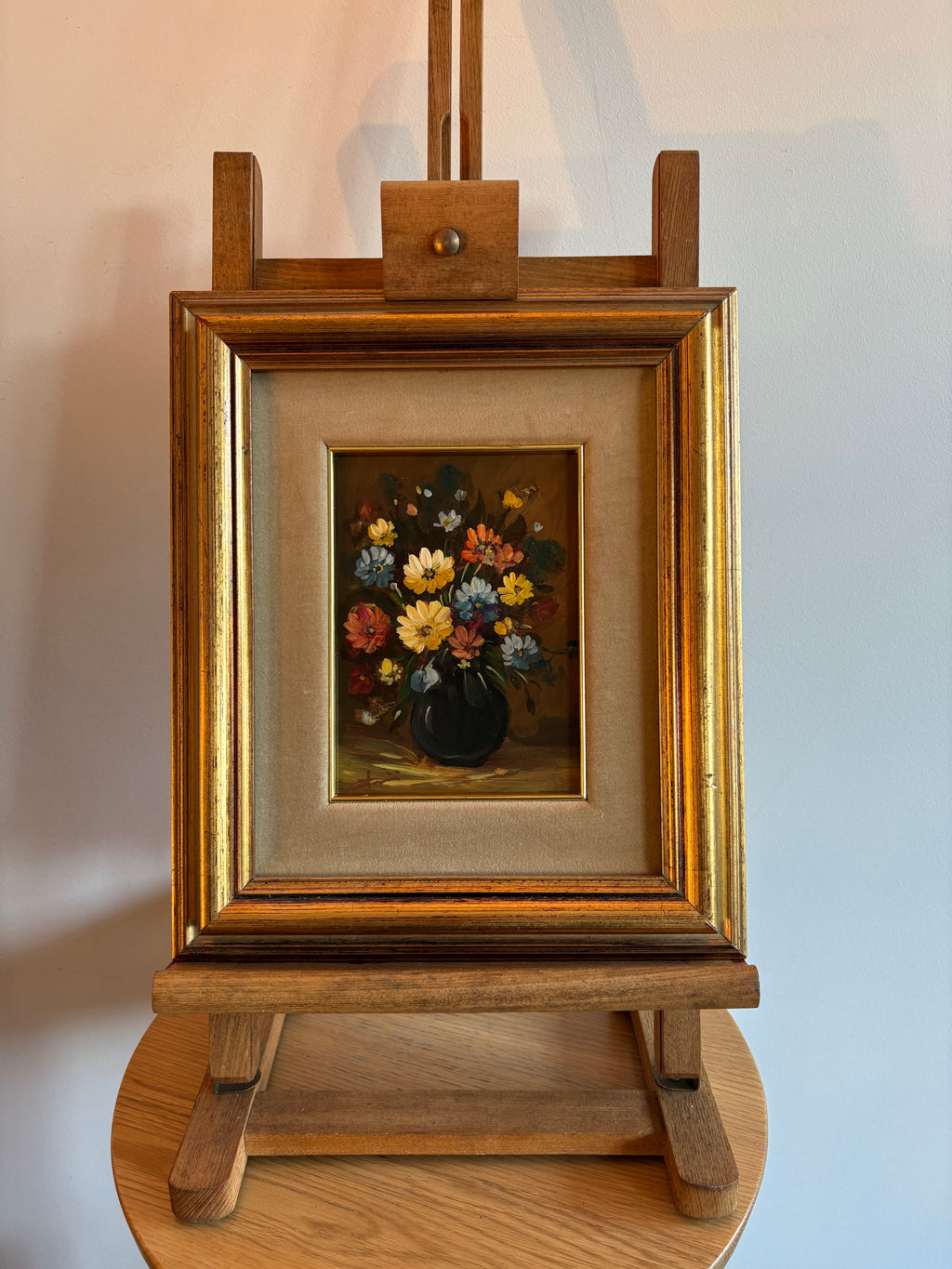 Original still-life painting on copper, daisies, framed art