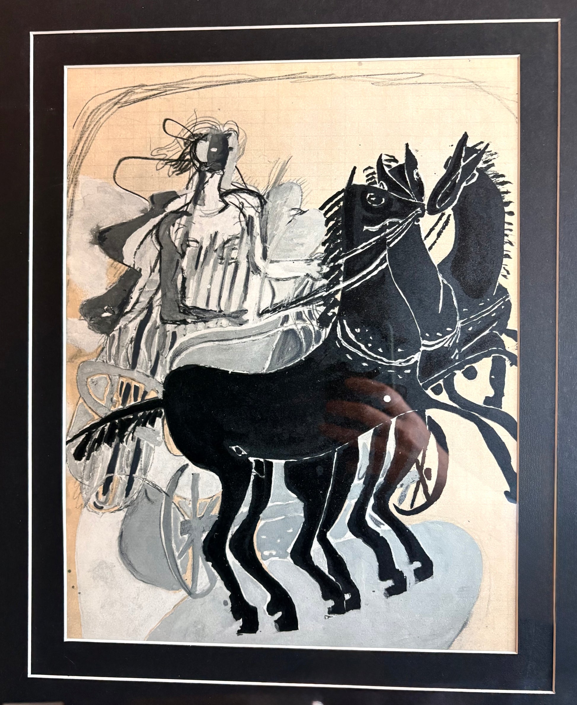 1955 Georges Braque, original lithograph, horses, French, framed mid century art
