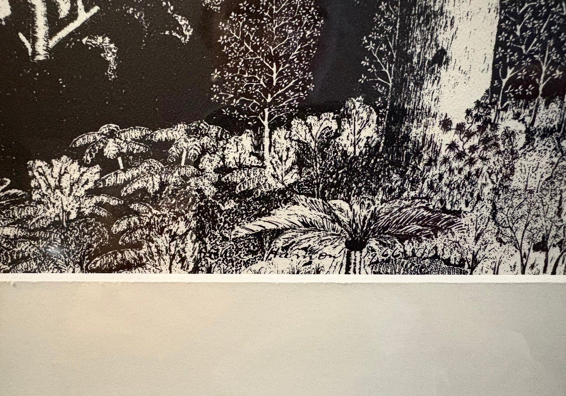 1977 Rei Hamon lithographic print, mountain, New Zealand, framed vintage art