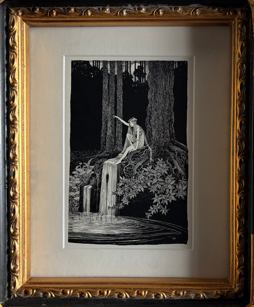 1921 Antique print, Ida Rentoul Outhwaite, "Waterfall Fairy", framed art, fairy, Art Deco