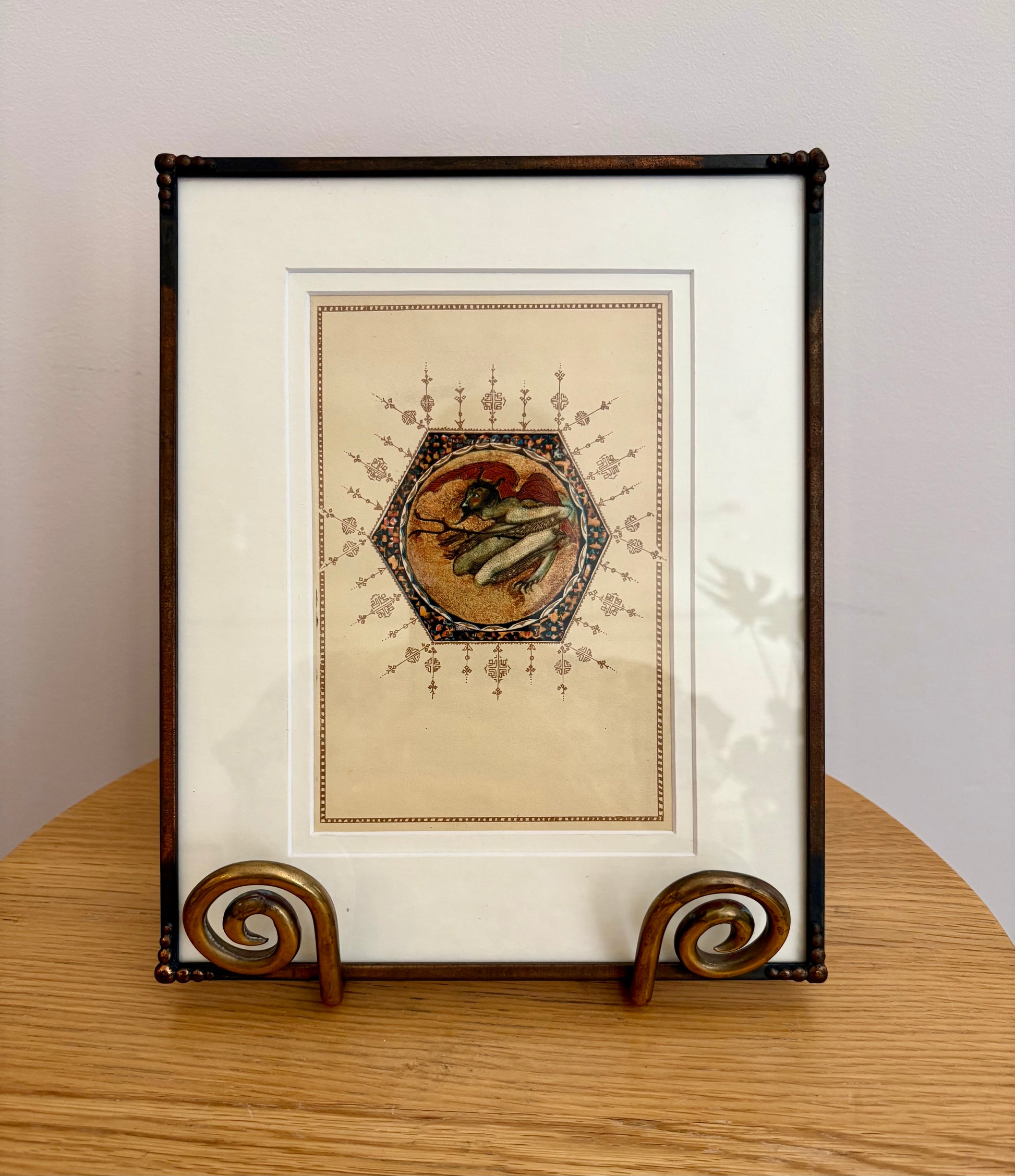 1925 Mariette Lydis gilded offset lithograph, “Devil”, framed art, antique