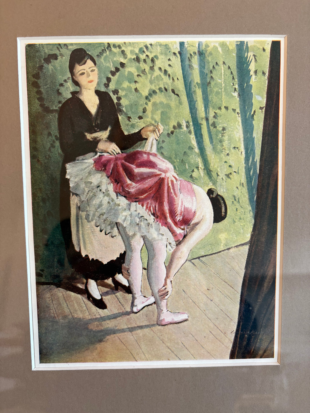1931 Vintage print, "in the Wings", Laura Knight, ballet dancer, framed art