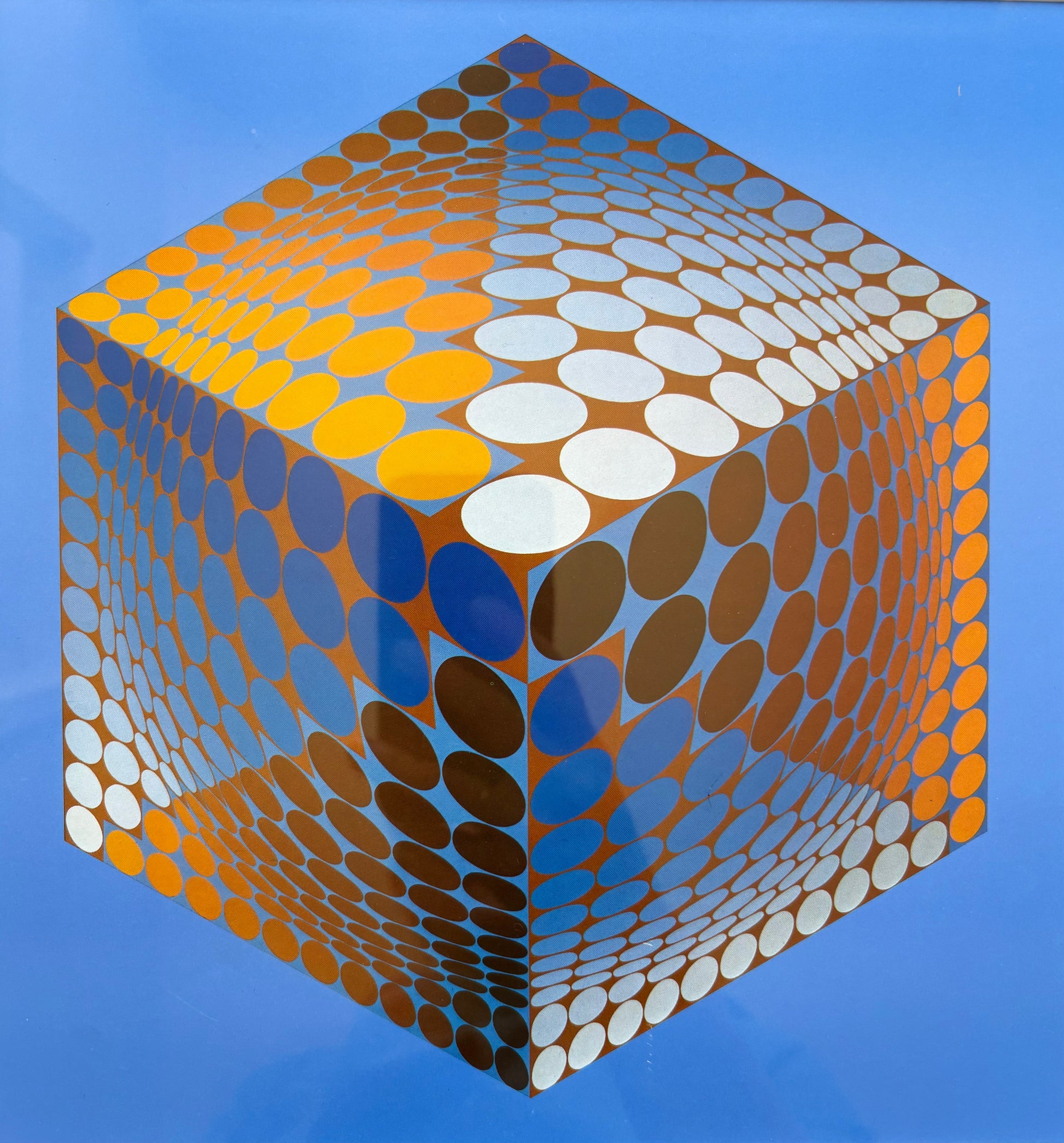 1970s vintage print after Victor Vasarely, Tupa-3, French Op Art, framed art