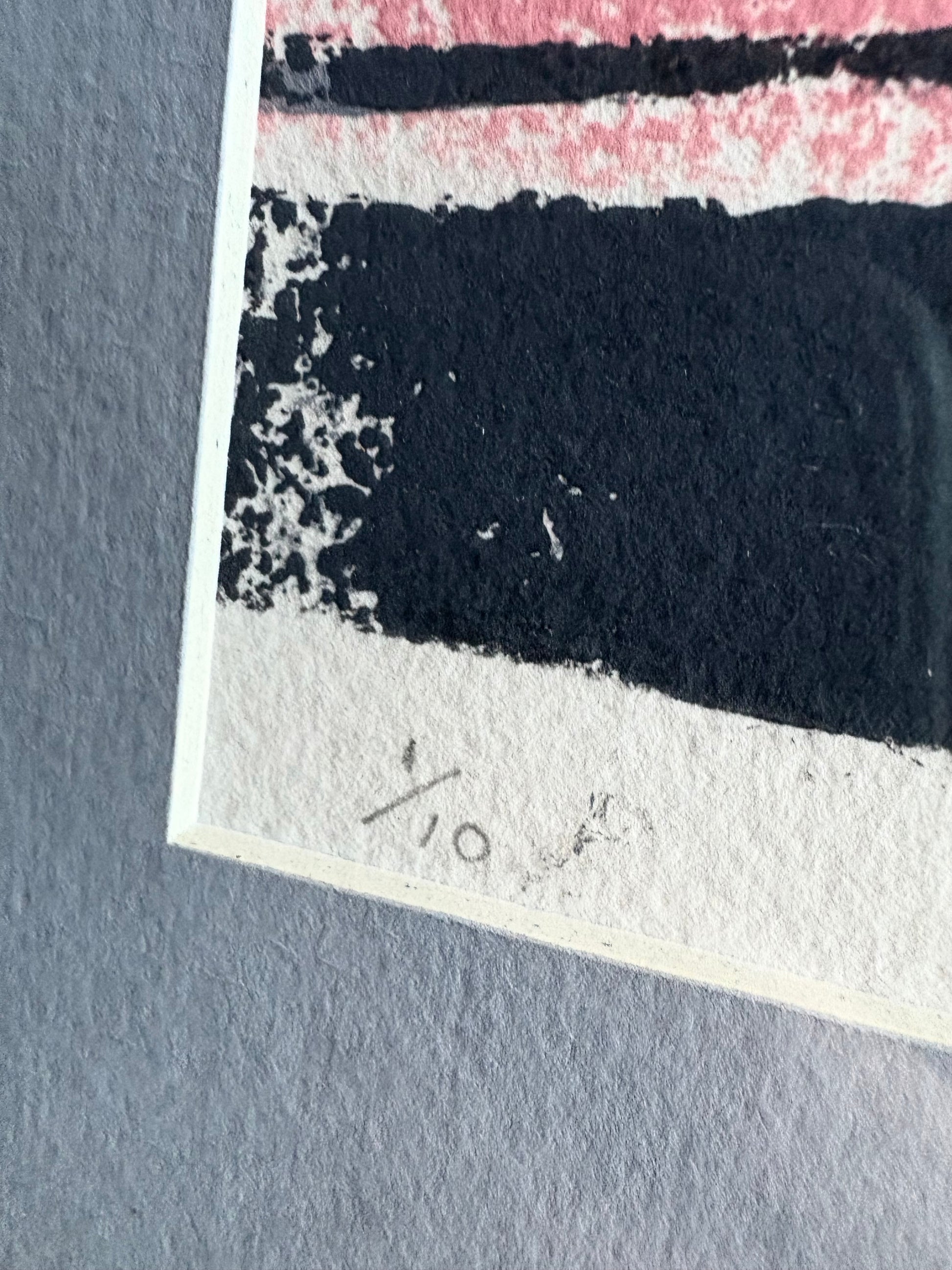 Original vintage lino print, signed R. Wilson, 1987, "The Wharfies", editioned 1/10, retro