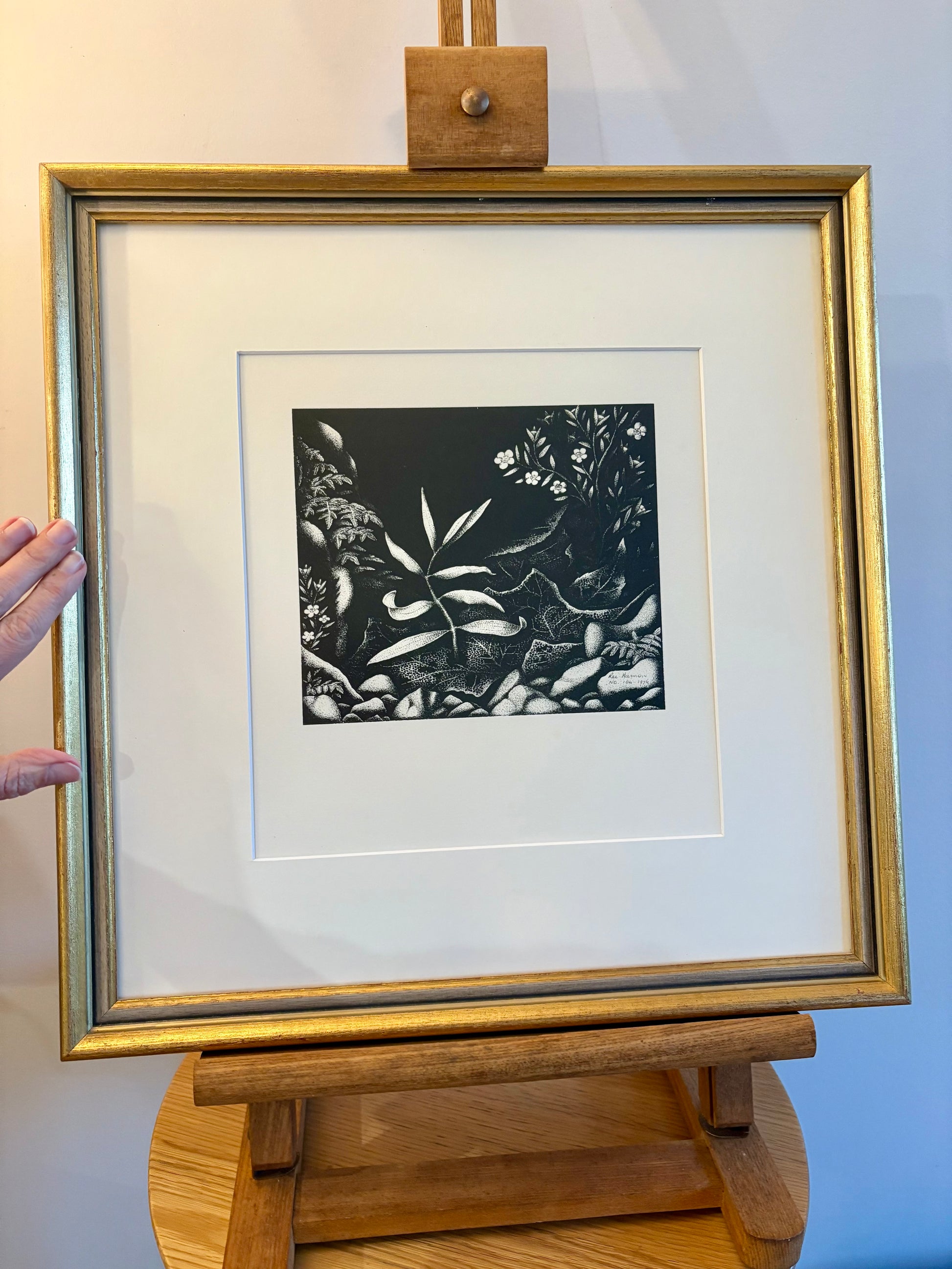 1977 Rei Hamon lithographic print, "Forest Prince (Kauri)", New Zealand, framed art