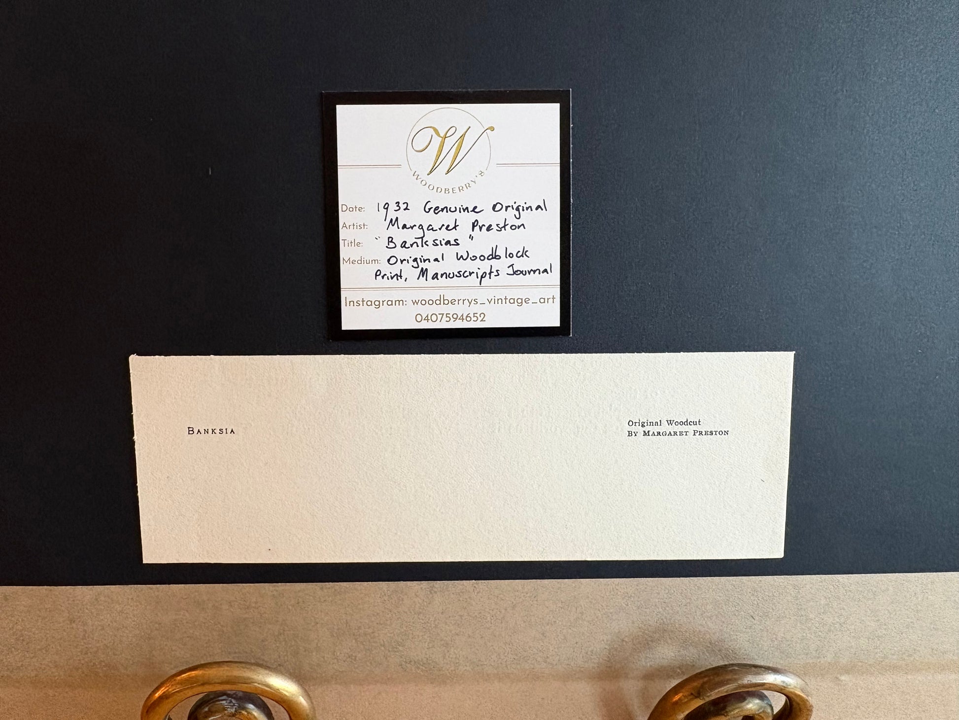 1932 Original Margaret Preston woodblock print, “Banksia”, framed antique vintage art