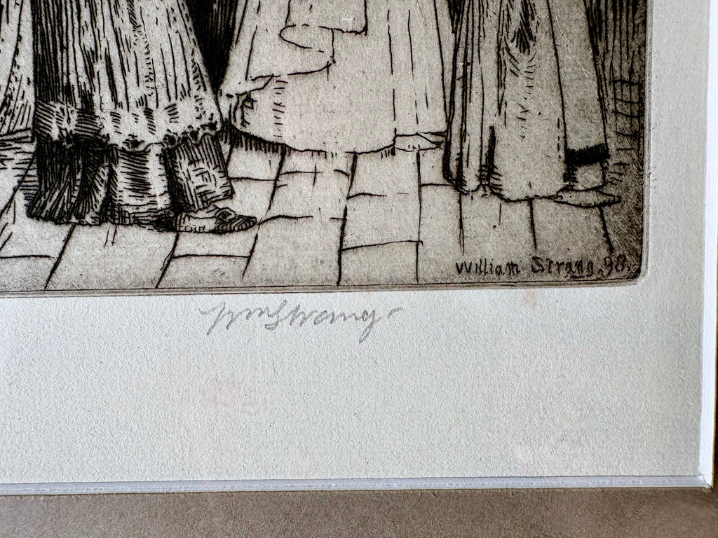 Signed 1898 William Strang original etching, framed antique art