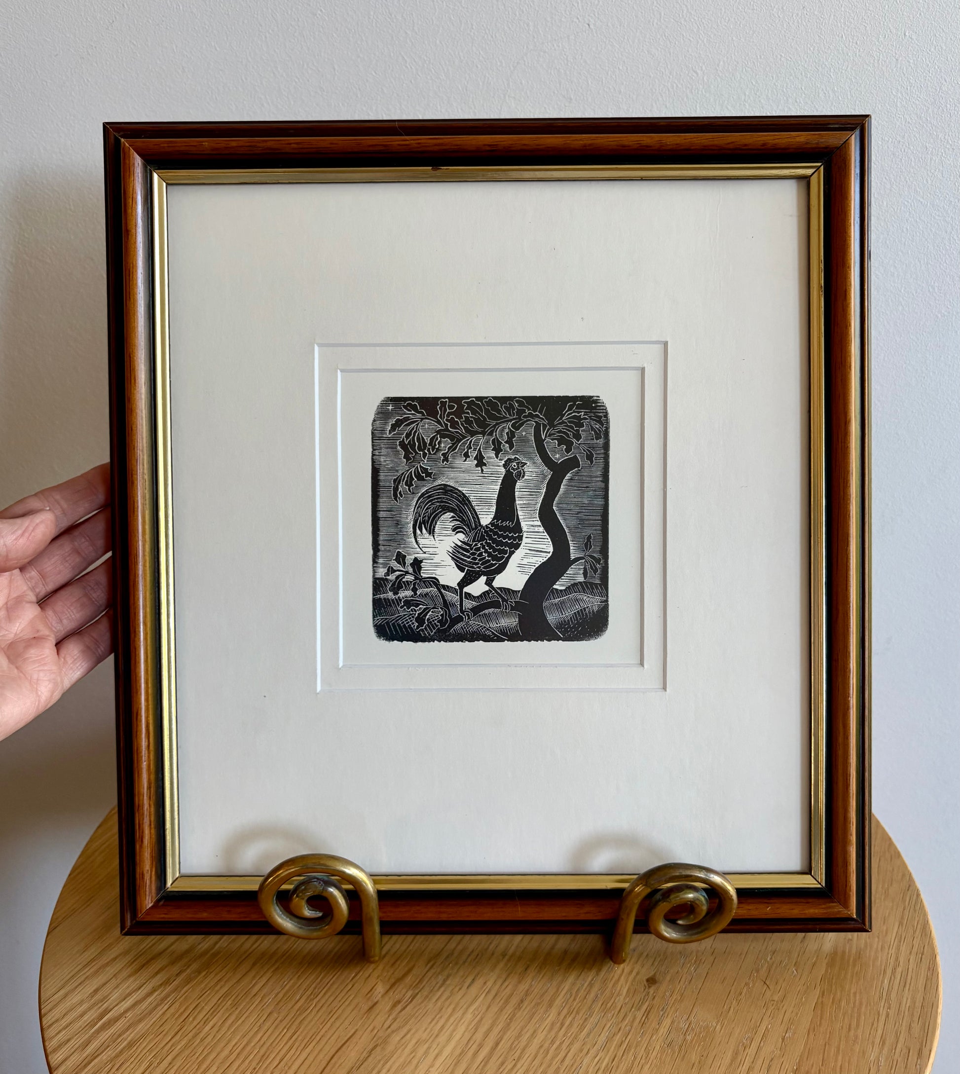 Original Helen Ogilvie woodblock print "Rooster", framed art, Australian artwork