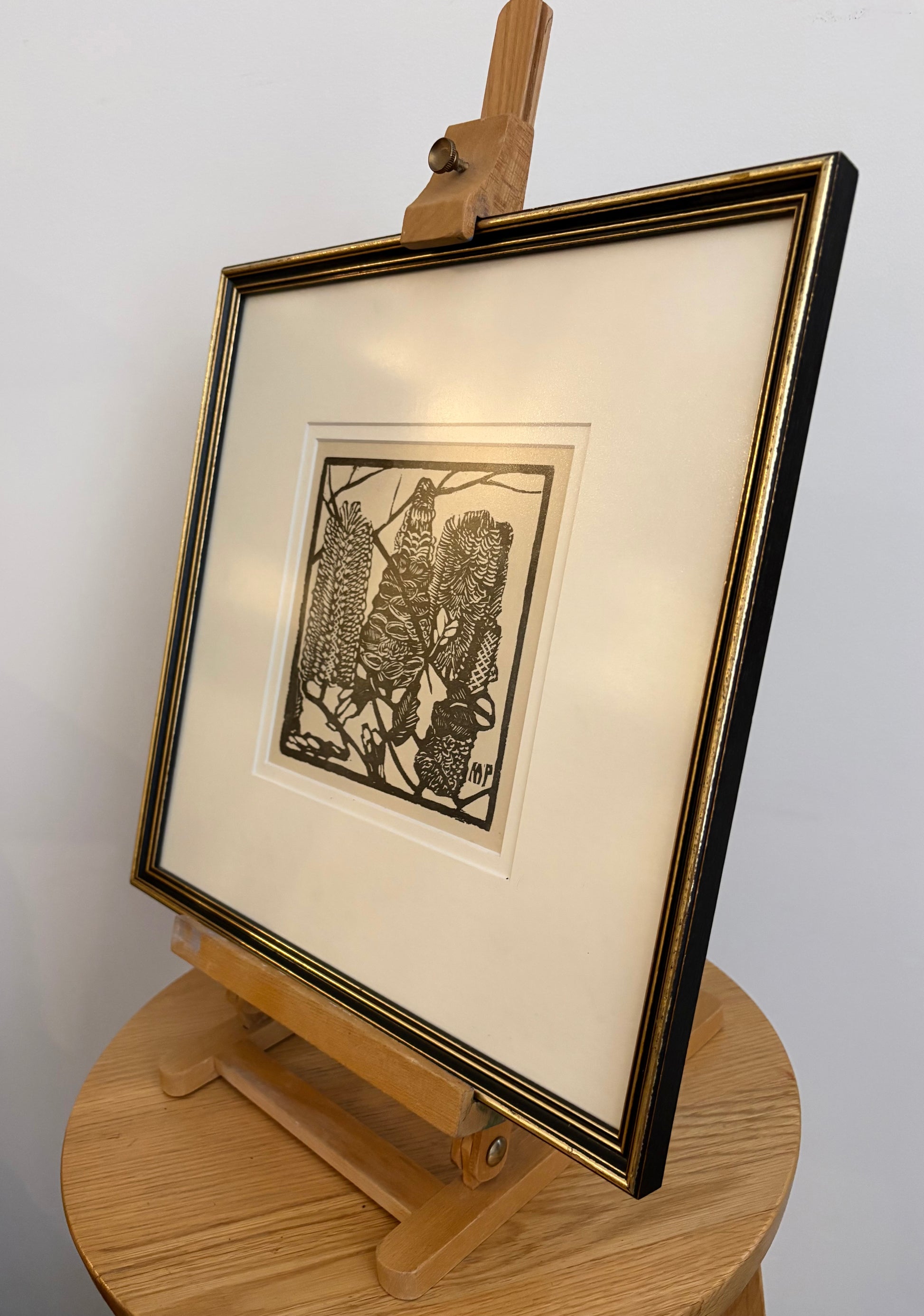 1932 Original Margaret Preston woodblock print, “Banksia”, framed antique vintage art