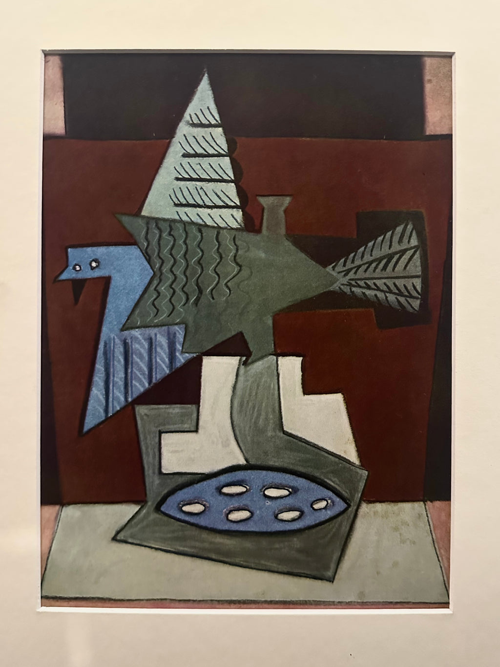 Vintage Juan Gris print, bird, framed art, Cubism