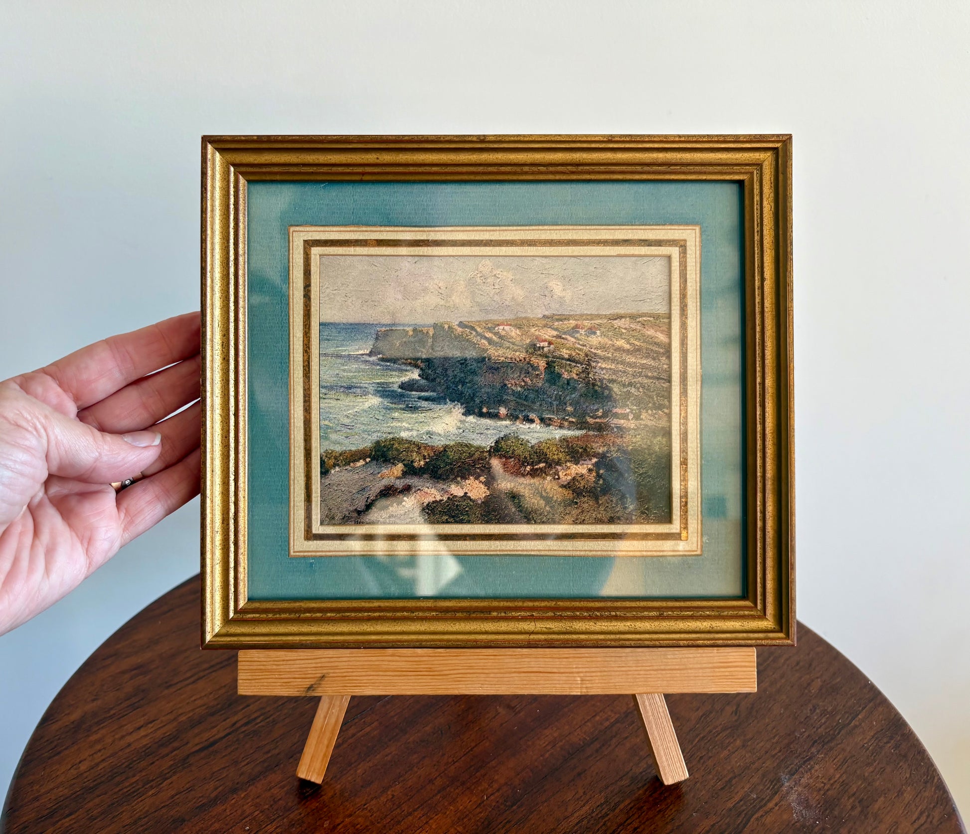 Antique miniature Australian landscape print, “Bronte Headland”, framed art