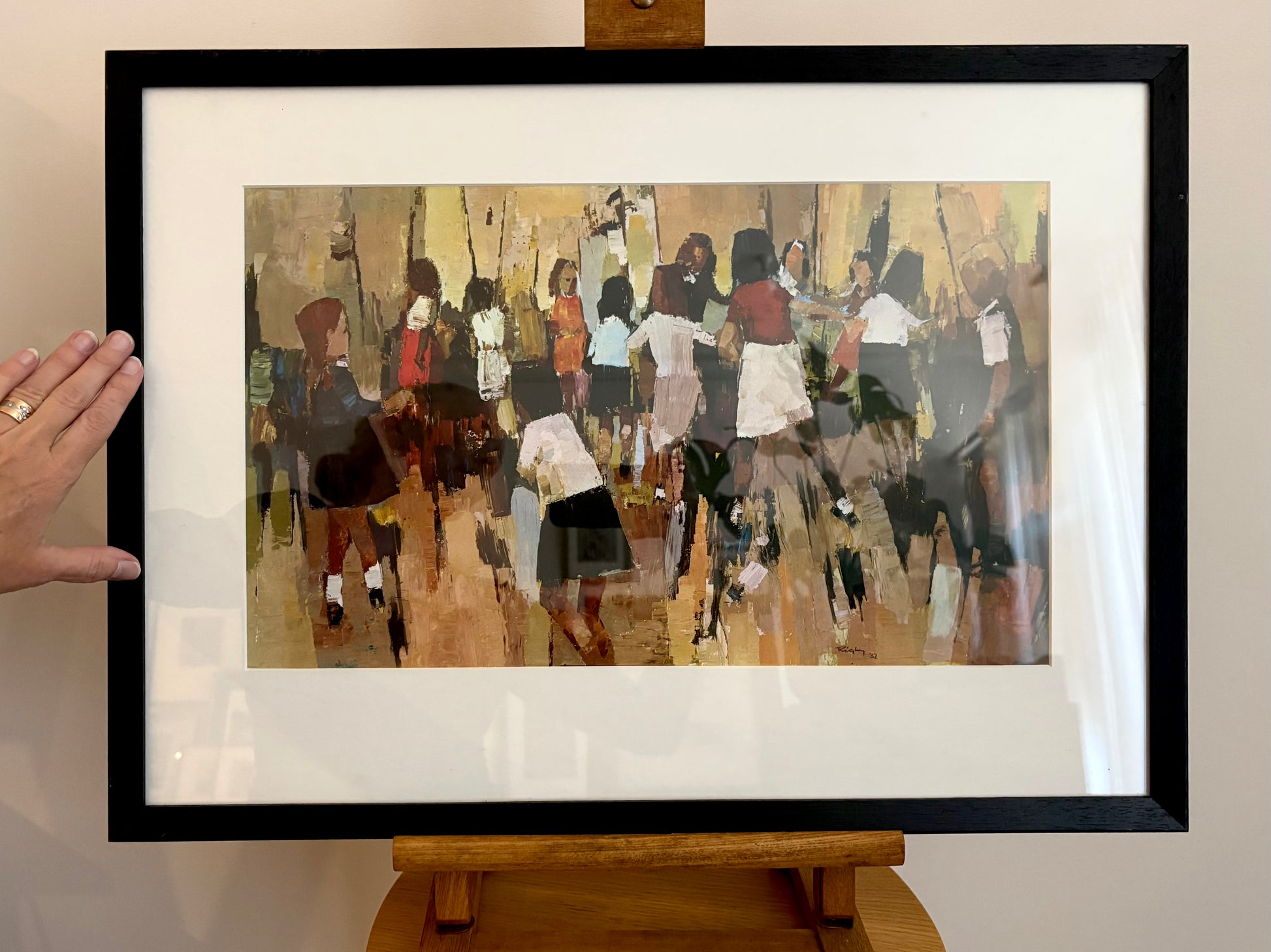 Large 1970s gallery print, John Rigby “Children Dancing, vintage framed art