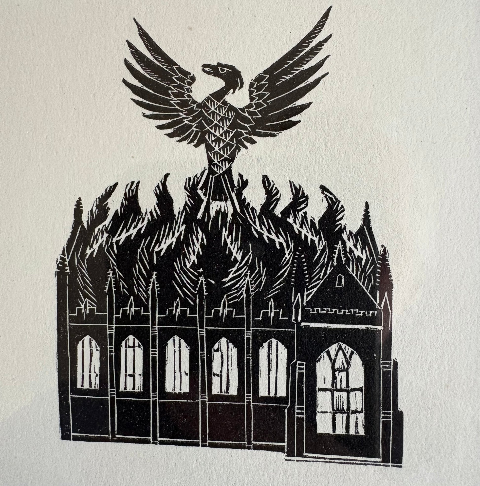 Original Helen Ogilvie woodblock print "Phoenix", framed art, Australian artwork