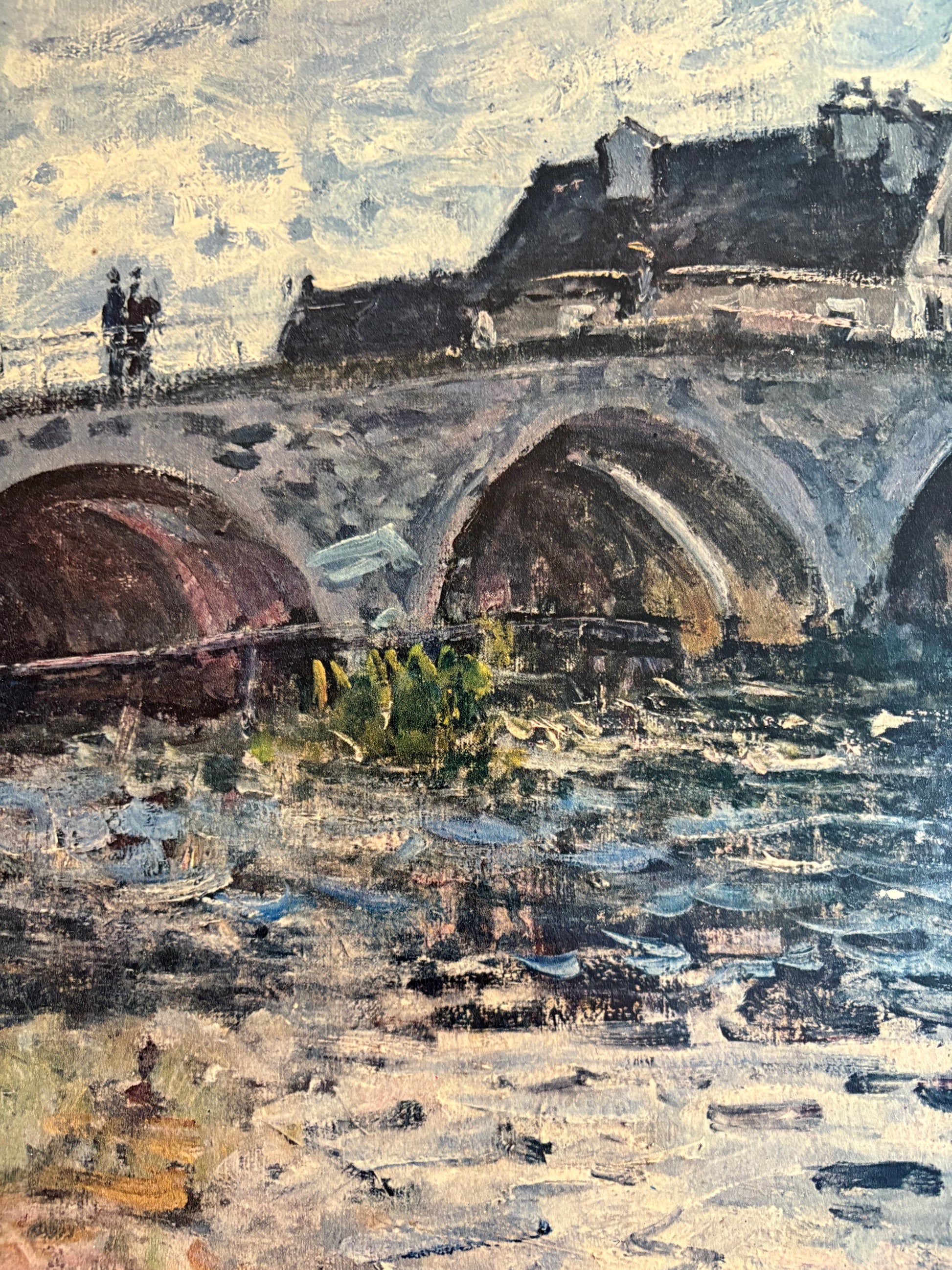 Large vintage Alfred Sisley print, framed art, bridge, French