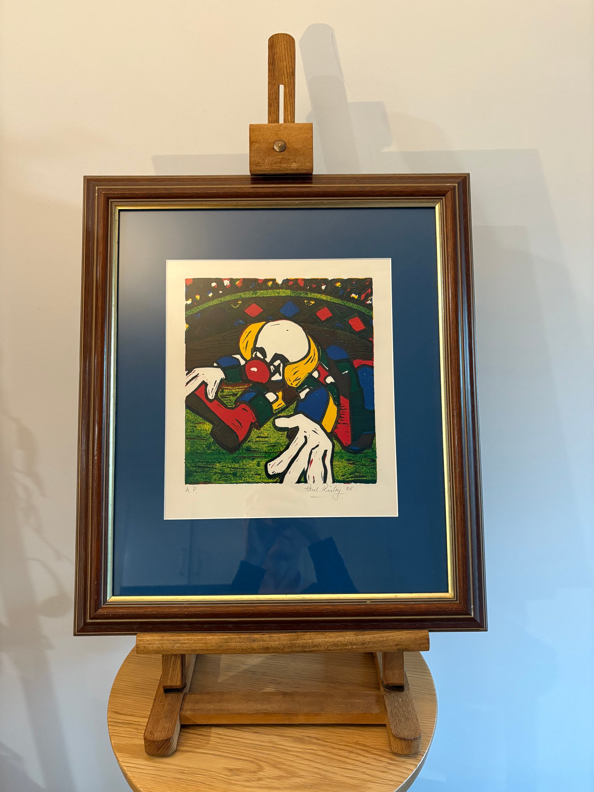 Original screen print, Paul Riley, clown, circus,framed art, vintage