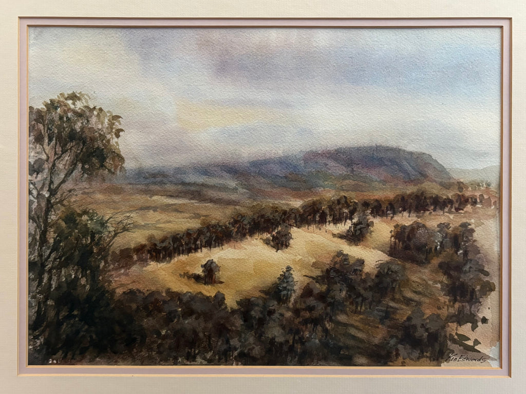 Original watercolour painting, Yarra Valley, Ken Edwards, vintage framed art