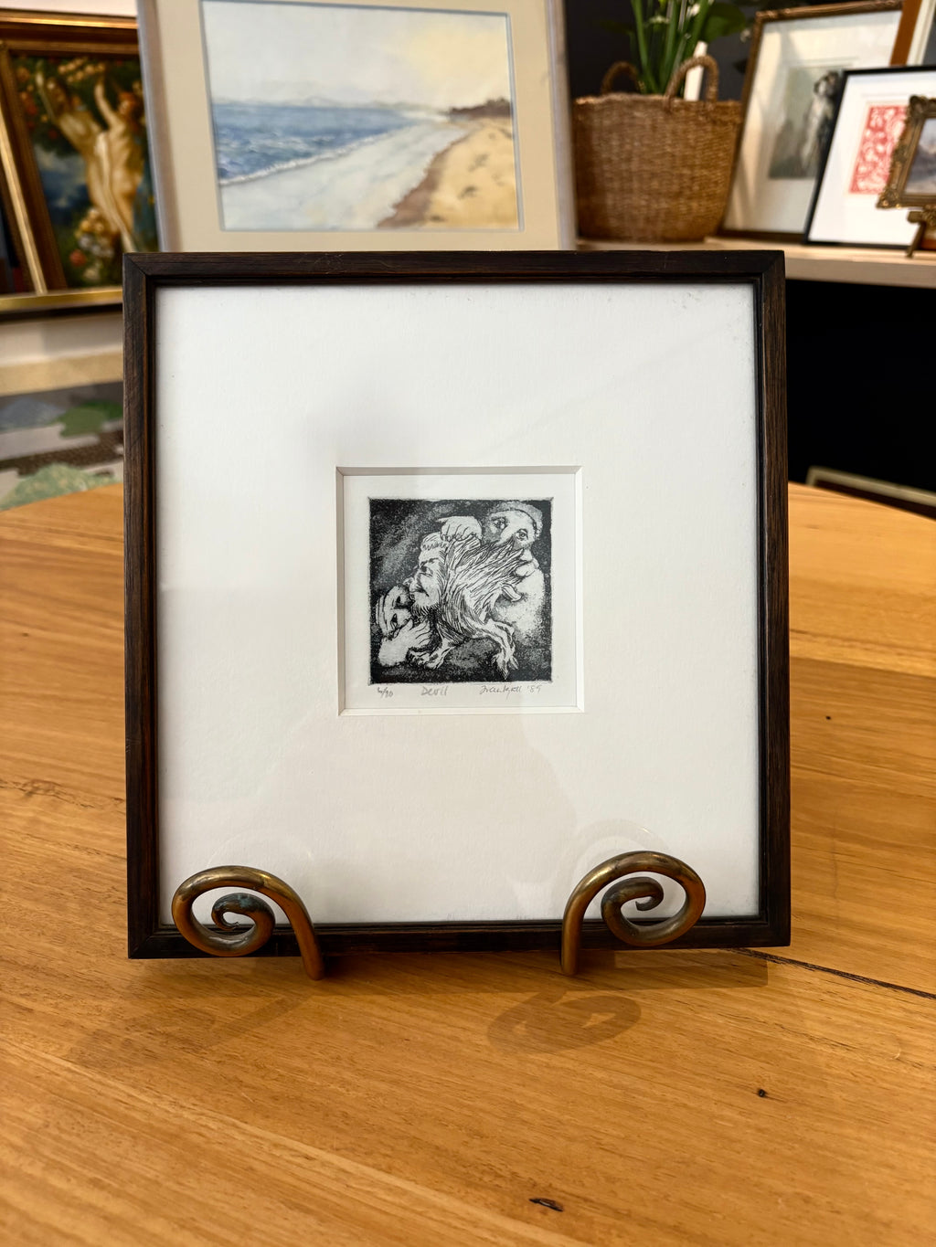 Original Etching, edition 6/20, signed, “Devil”, framed vintage art