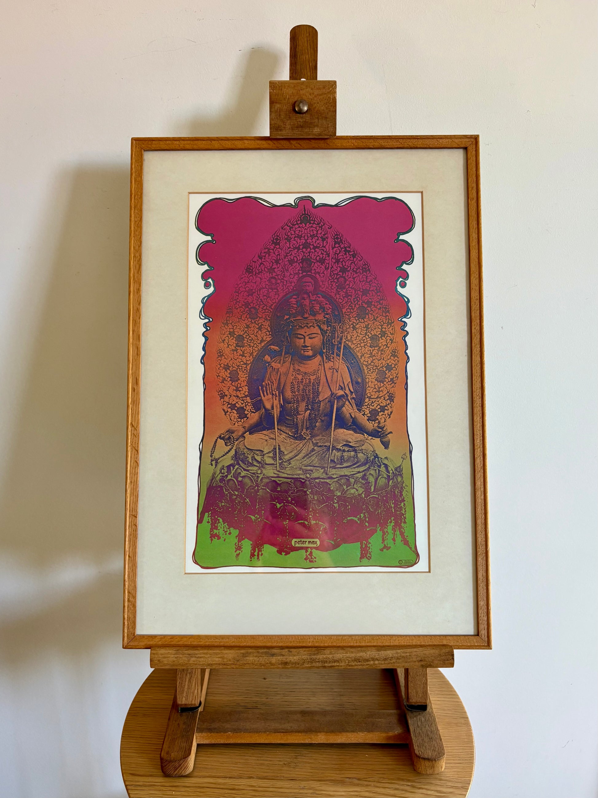 1970s vintage Peter Max print, Prana, Buddha, psychedelic, framed art