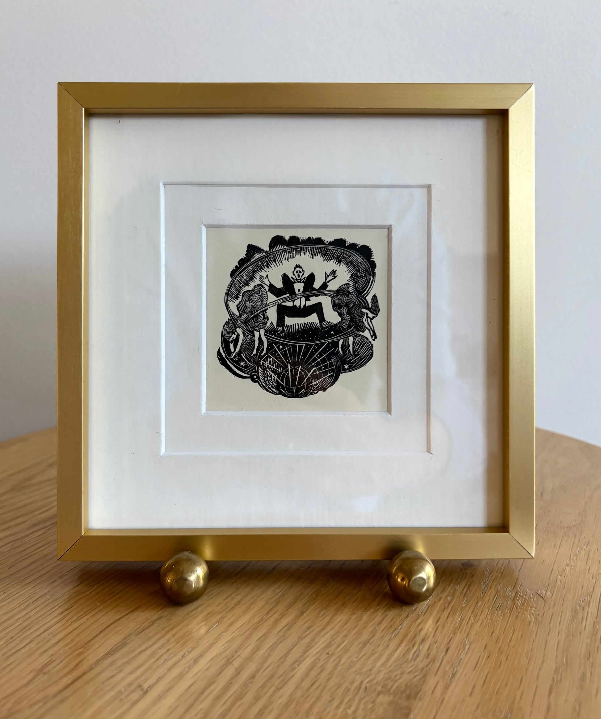 Original Helen Ogilvie woodblock print "Circus", framed art, Australian artwork