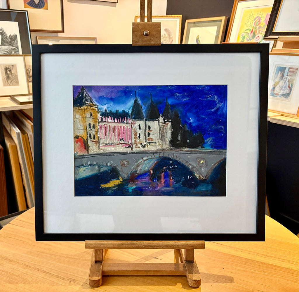 Original oil pastel, Paris, signed vintage framed art