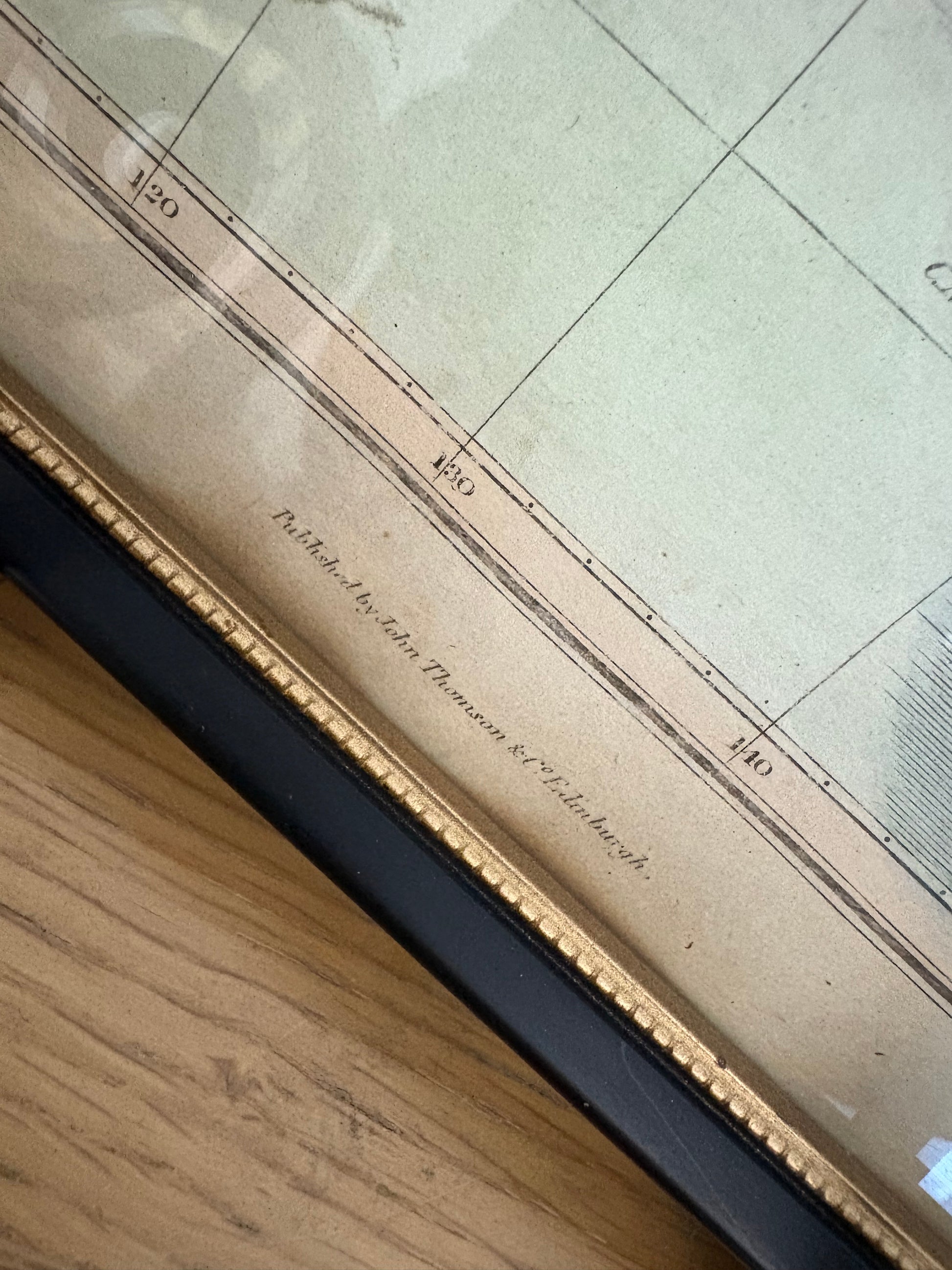 1819 antique map of Australia and surrounds, engraved, hand coloured, Thompson & Co, vintage framed