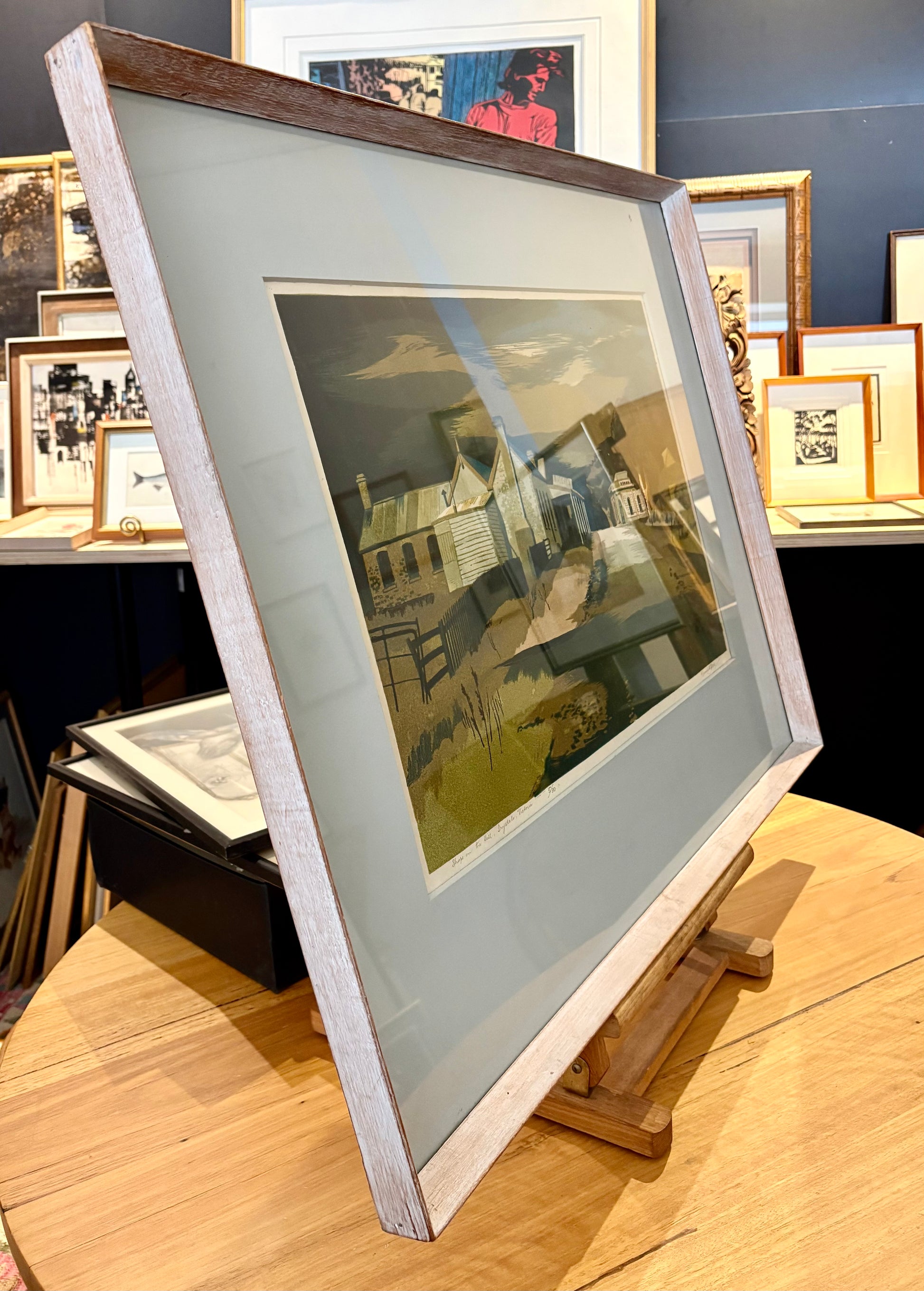 Large Mid Century original colour lino print, limited edition, Drysdale, Kenneth Jack, framed art