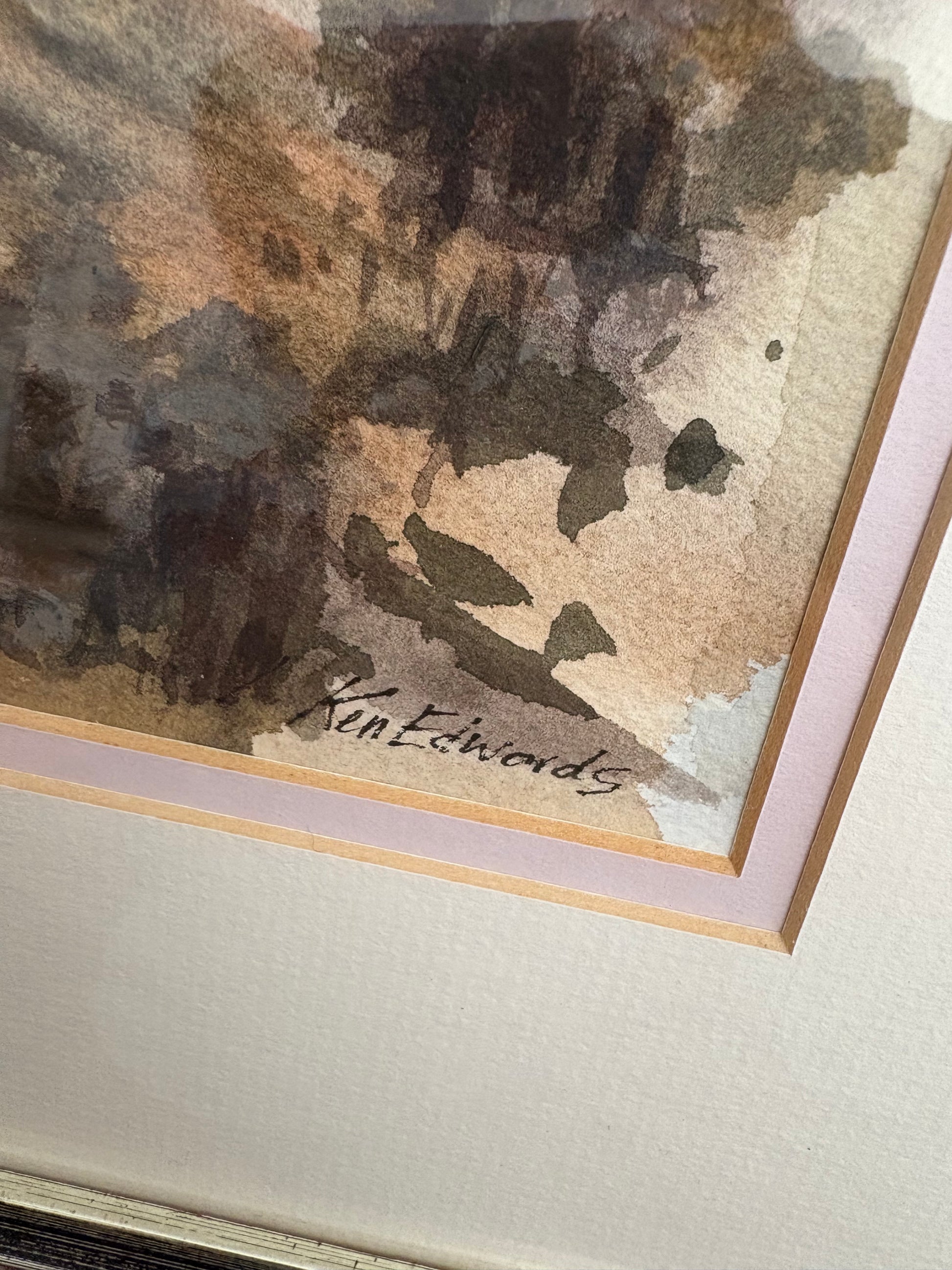 Original watercolour painting, Yarra Valley, Ken Edwards, vintage framed art