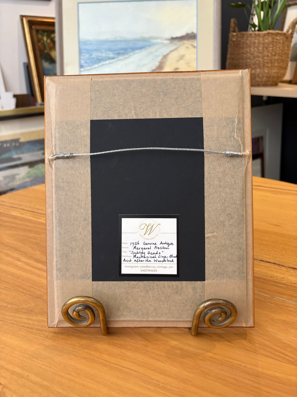 1926 Antique Margaret Preston print, "Sydney Heads," framed vintage art