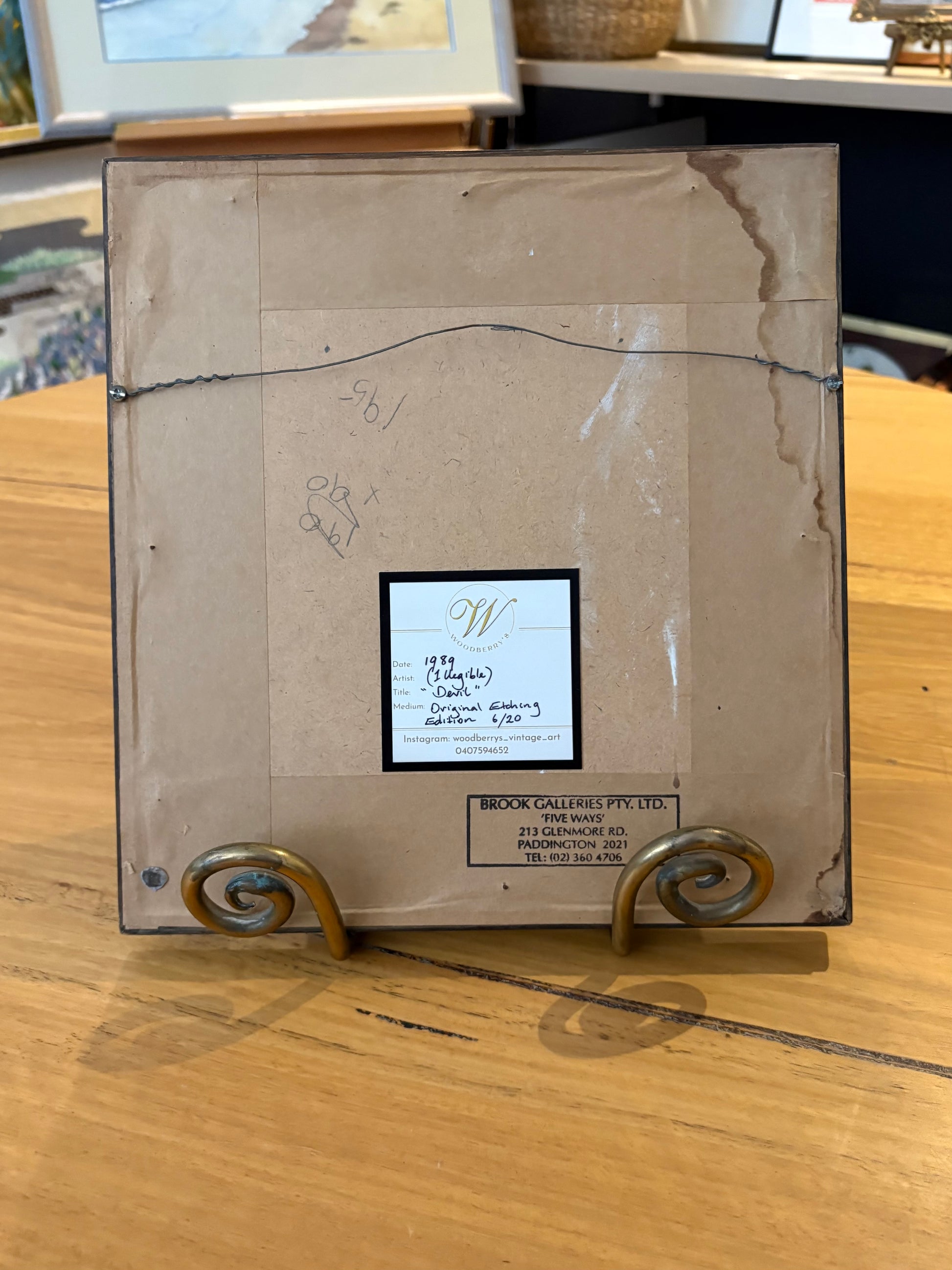 Original Etching, edition 6/20, signed, “Devil”, framed vintage art