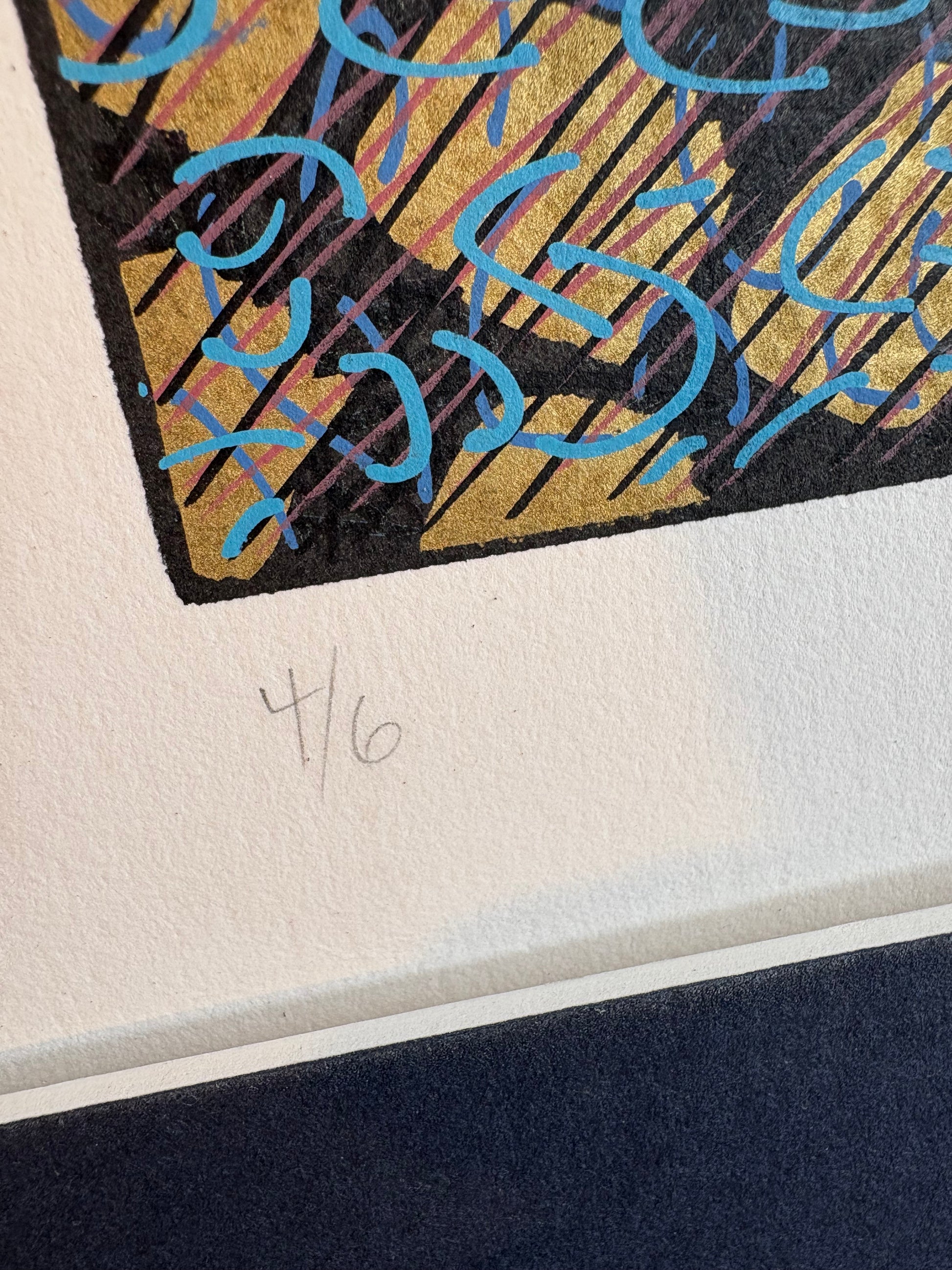 Original Roslyn Kean screen print 4/6, abstract art, Australian, gilt, coral, vintage