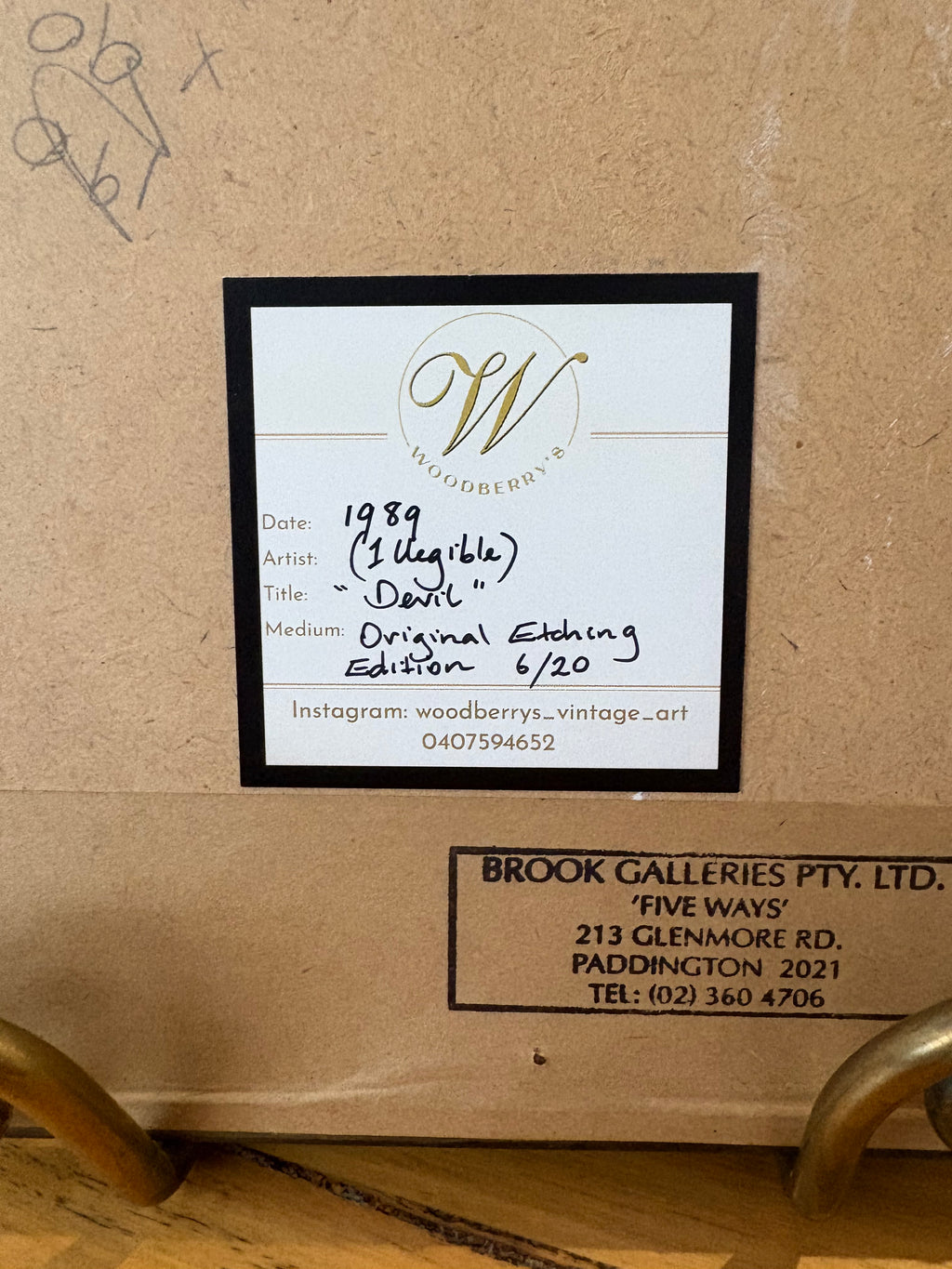 Original Etching, edition 6/20, signed, “Devil”, framed vintage art