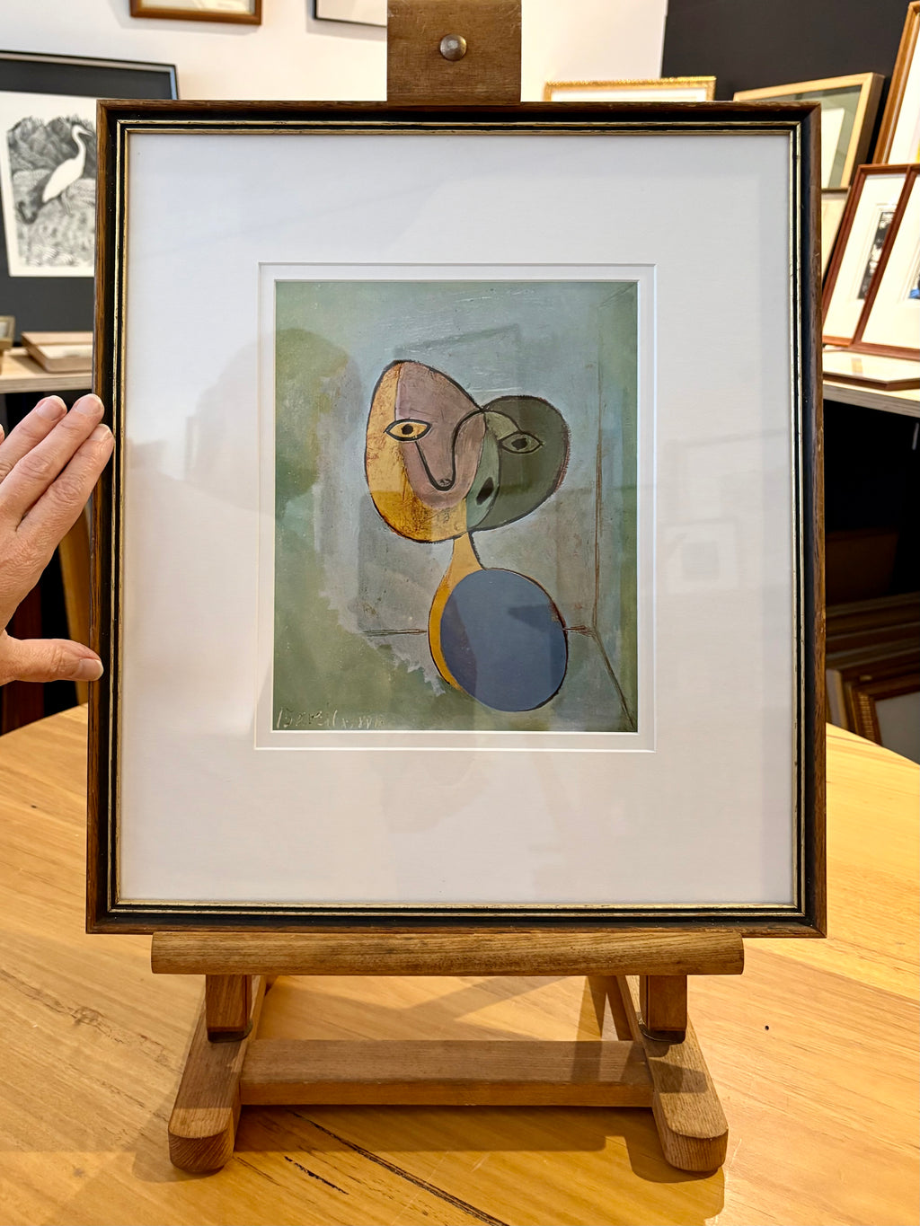 1960s Picasso print, portrait, vintage framed art, “Figure” Mid Century