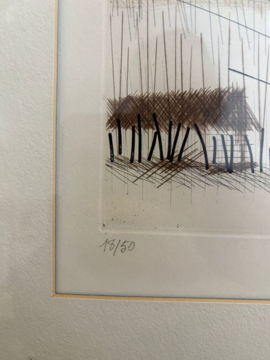 1975 original dry point etching, Marcel Amler, landscape, framed vintage art