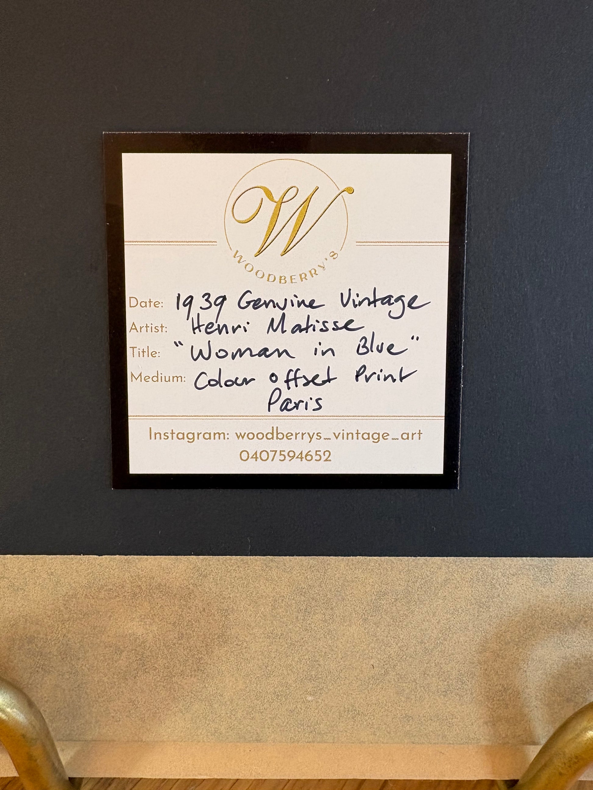 1939 Vintage Henri Matisse fine art print, "Woman in Blue", framed art, mid-century wall art