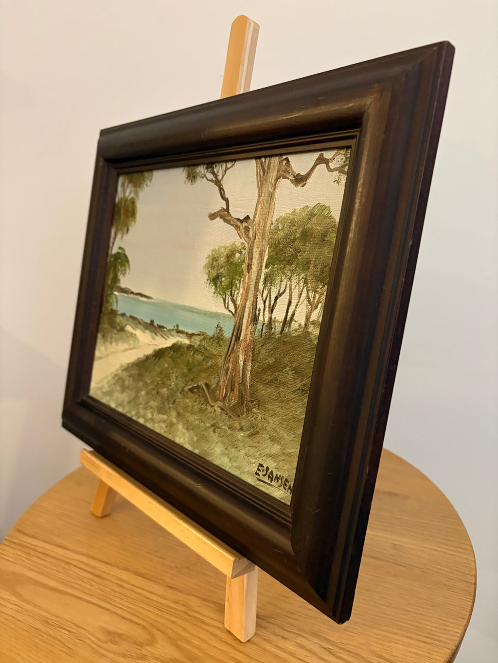 Original Australian landscape painting, vintage framed art, beach