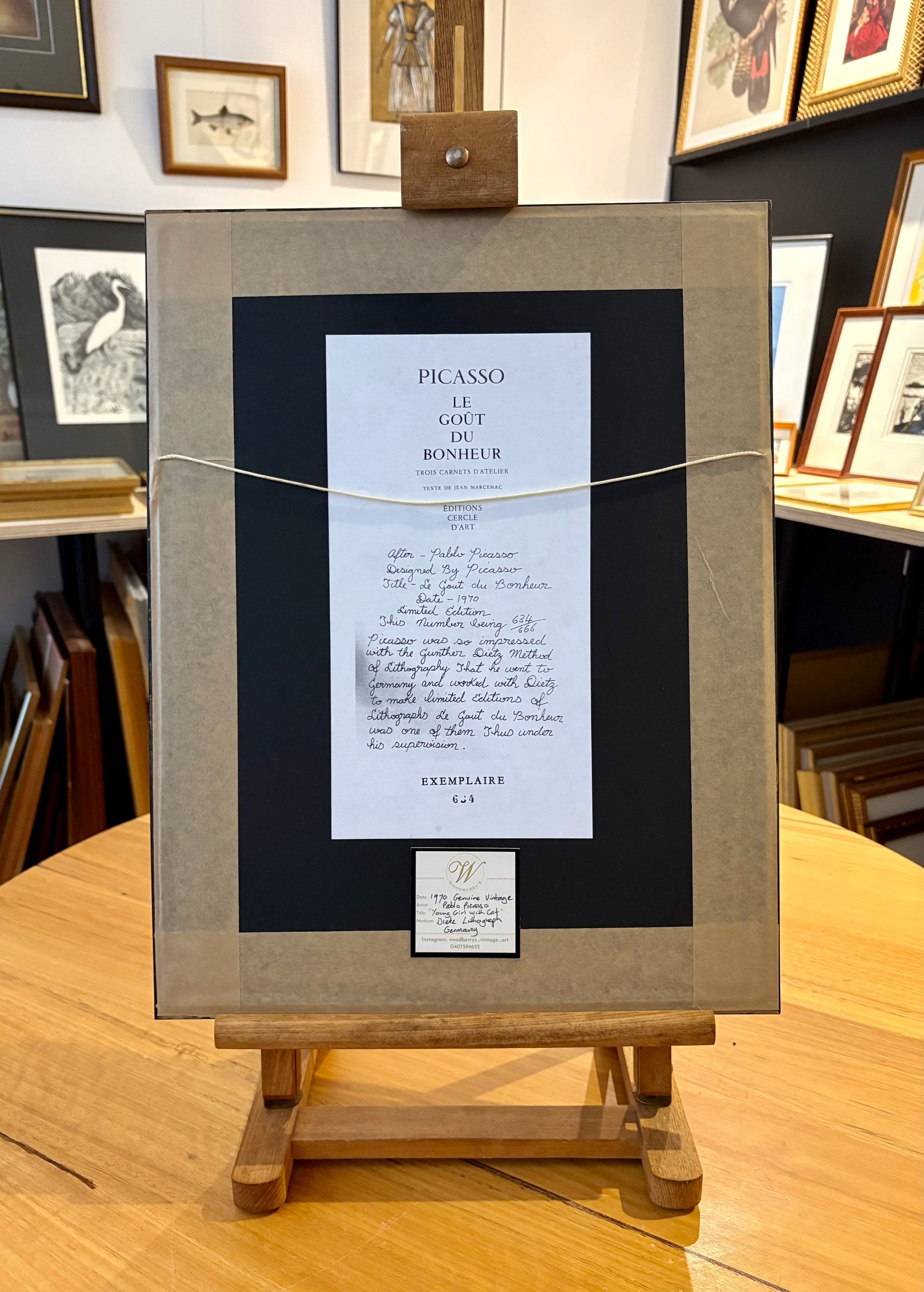 Original lithographic print, 1970, limited edition, Picasso, portrait, mid century framed art